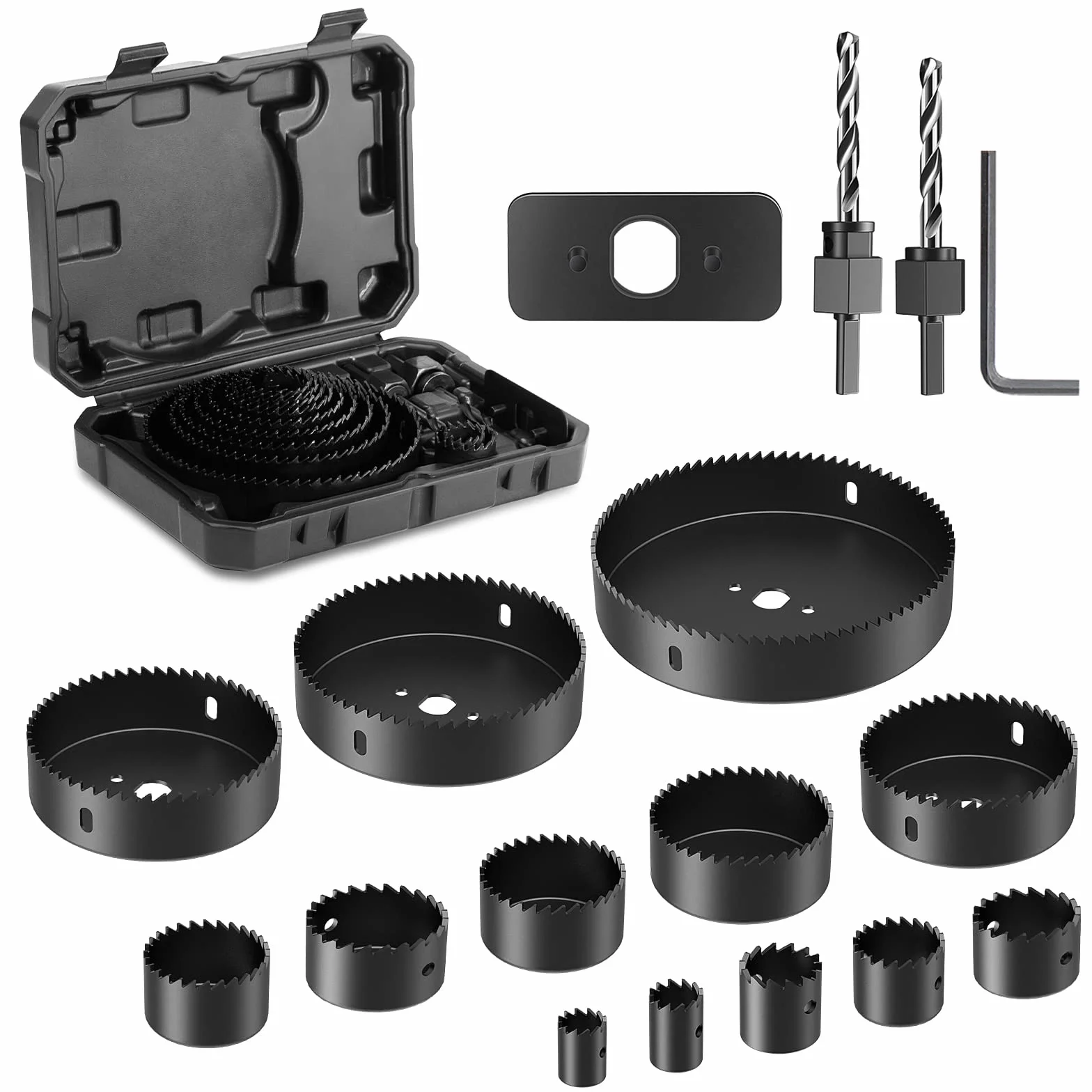 HYCHIKA Scie Cloche Bois, 19pcs Coffret Scie Cloche Circulaires, Diamètre 19-127 mm, Perceuse idéale pour les Planches en Bois Minces, les Plaques en PVC et en Plastique