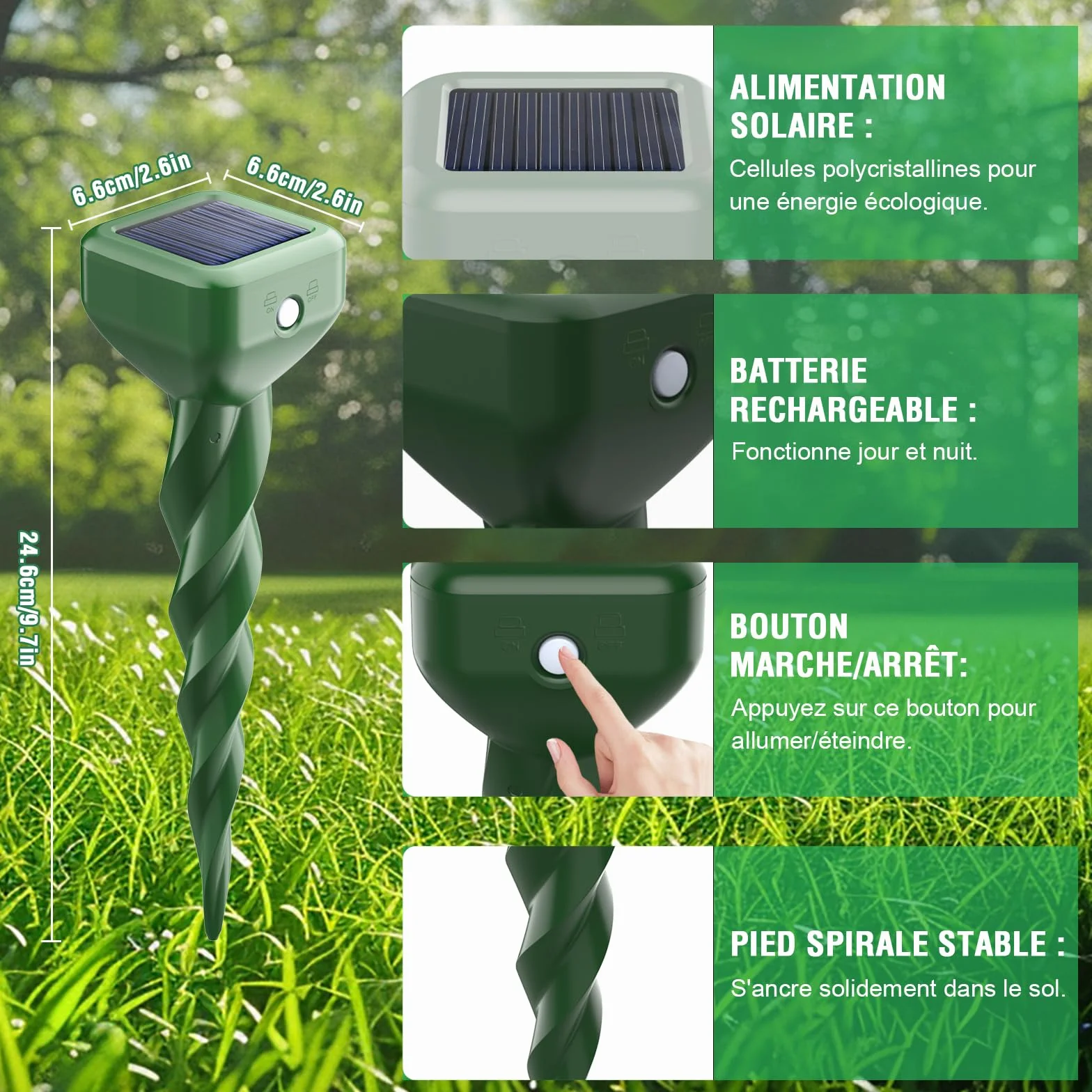 Lot de 2 Répulsif Taupe Vibration et Ultrasons Anti Taupe Solaire pour Jardin