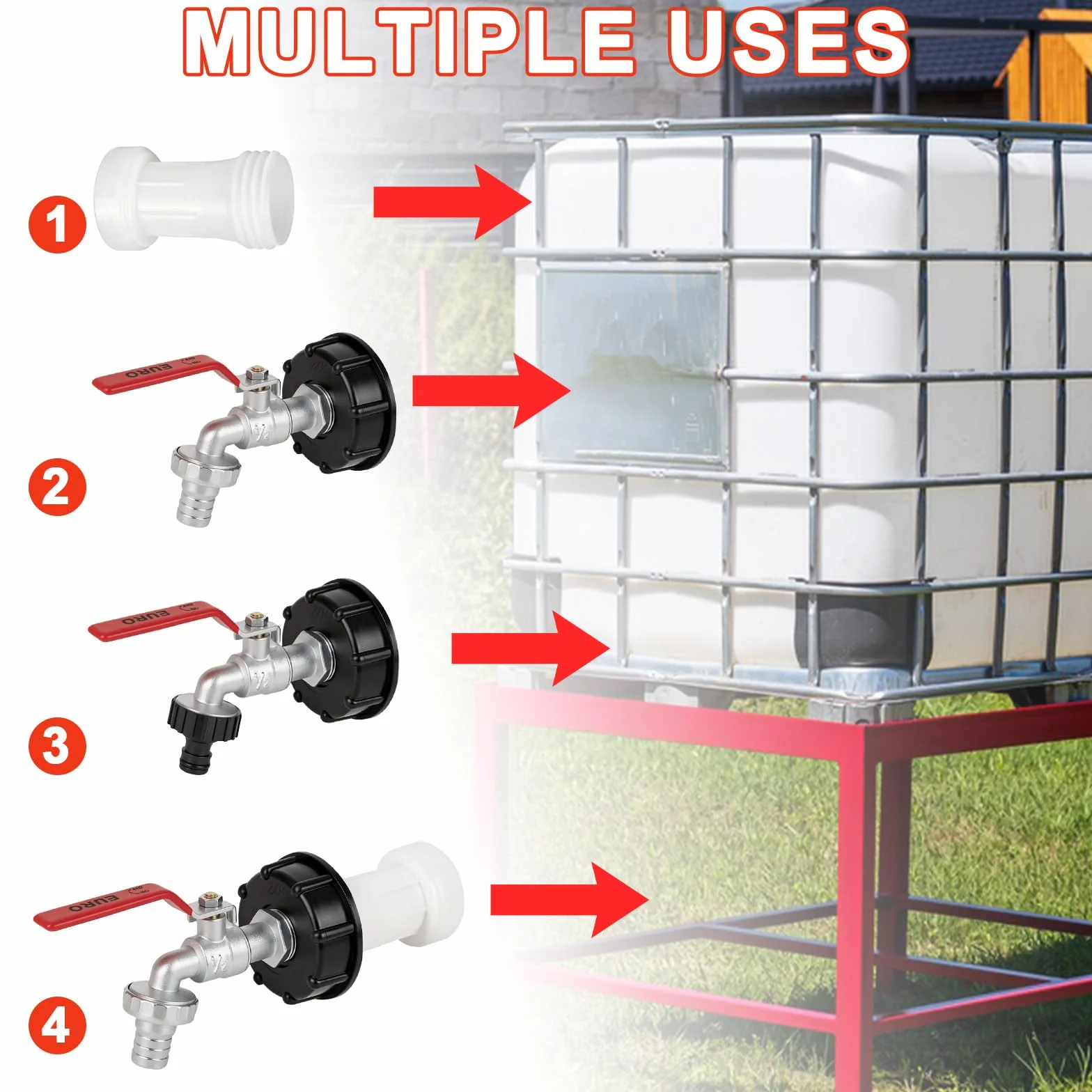 Robinet d'écoulement IBC avec adaptateur 1/2" pour réservoir 1000 litres S60 x 6