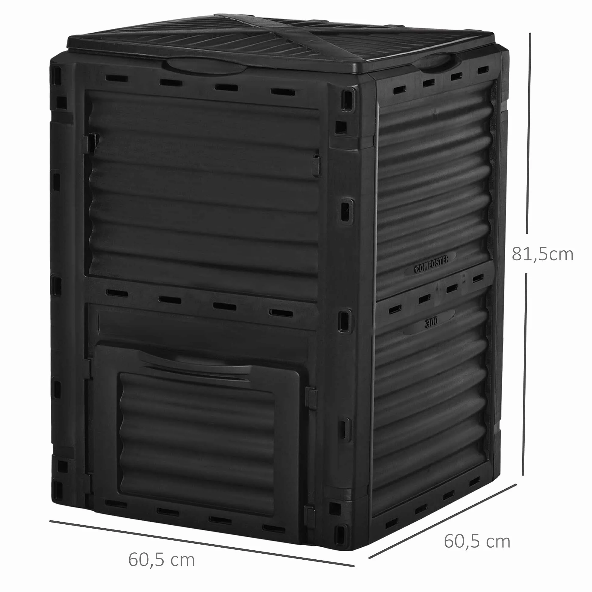 Outsunny Composteur de Jardin 300L, bac composteur polypropylène, 48 aérations, Noir