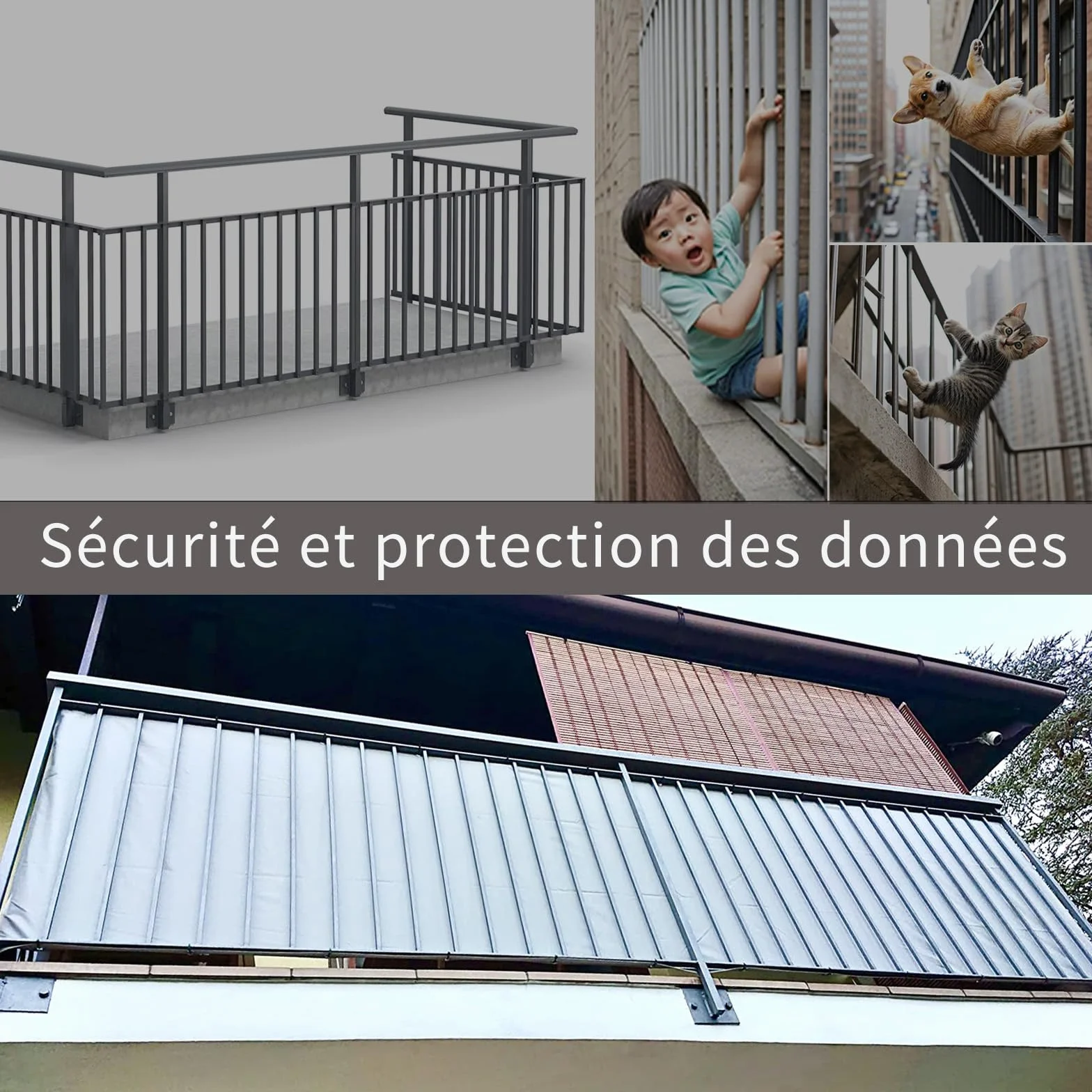 Brise Vue Balcon 100x300cm Imperméable Protection UV Opaque Résistant Vent avec Serre Câbles Anthracite
