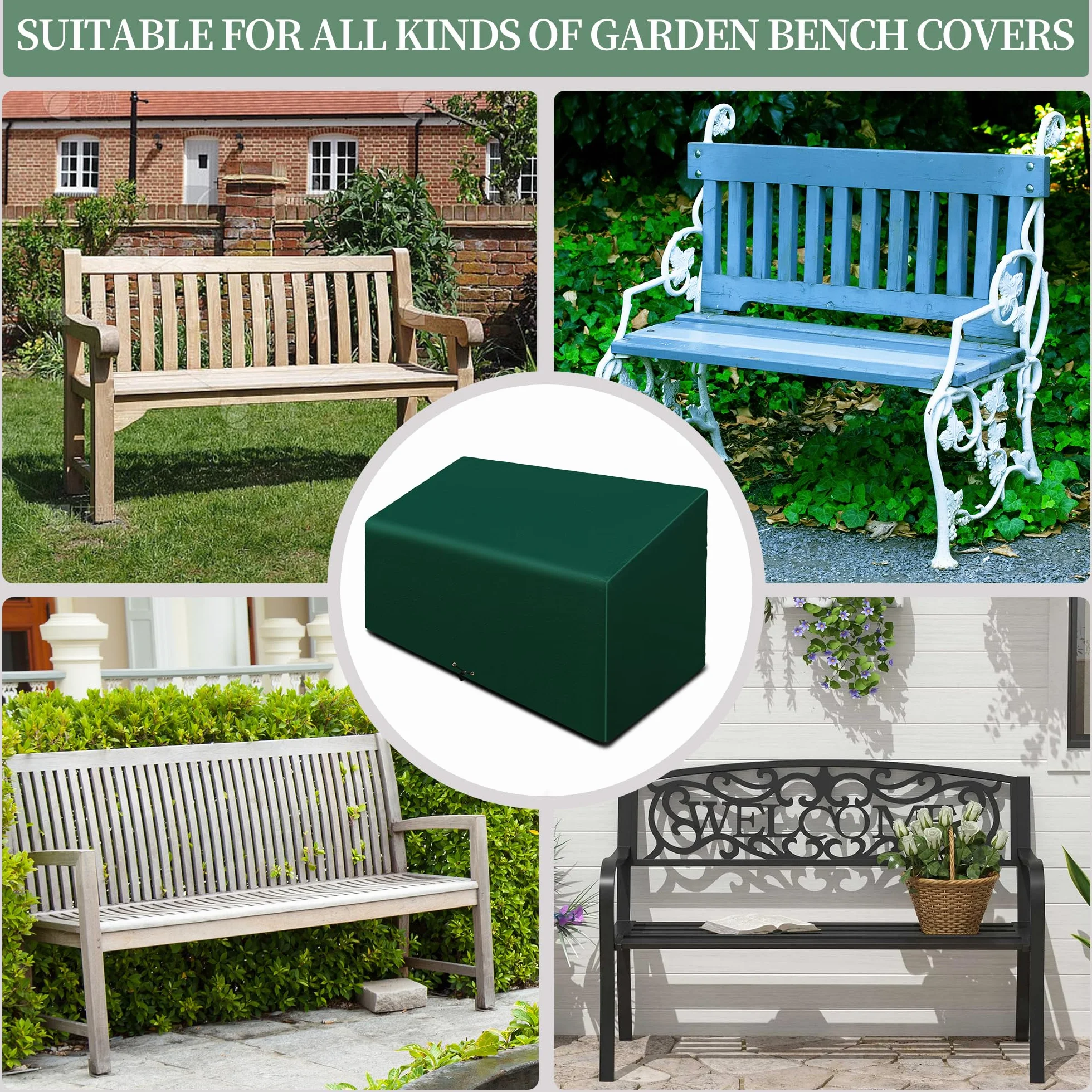 Housse de protection imperméable pour banc de jardin 3 places 163 x 66 x 63/89 cm anti-UV coupe-vent
