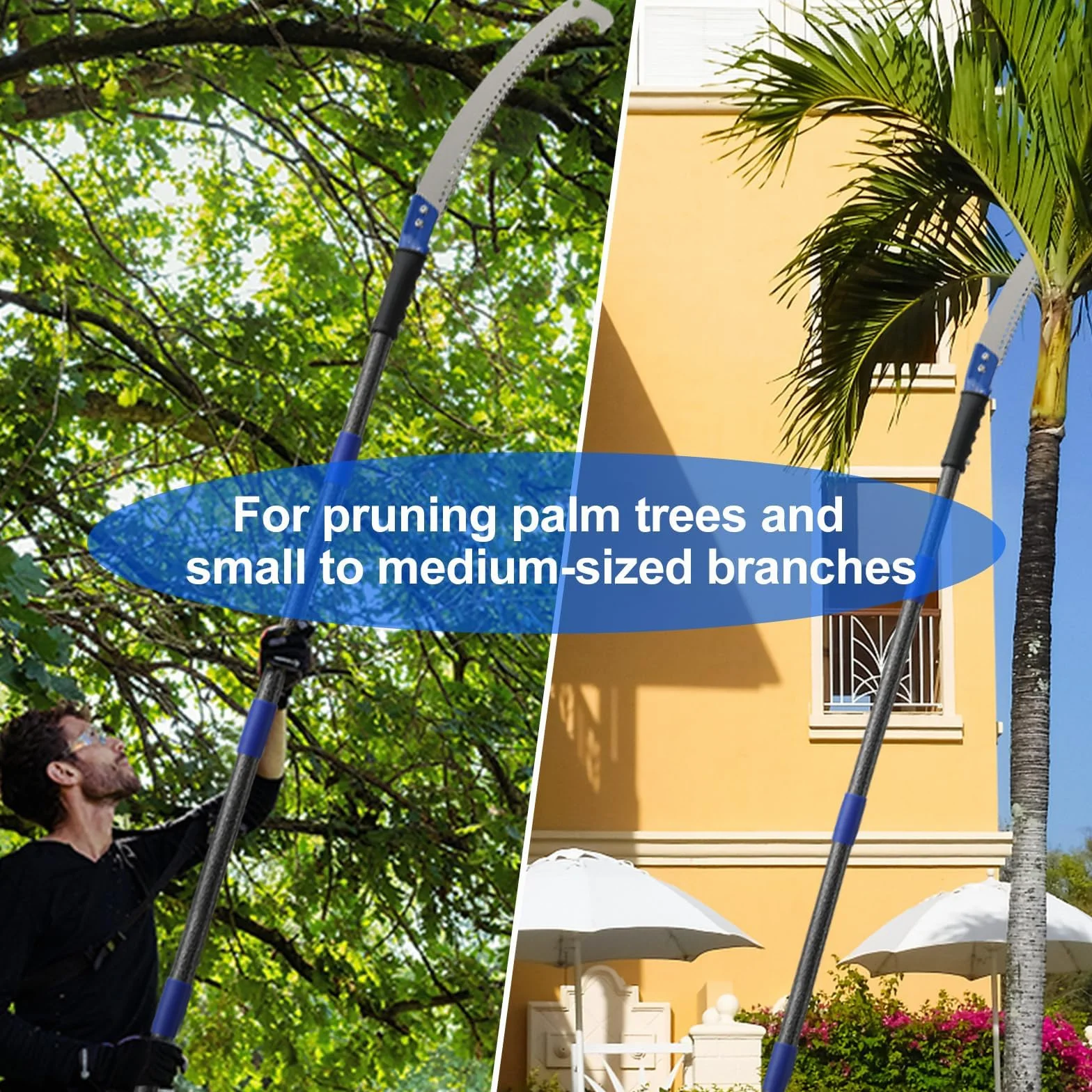 Scie à Élaguer Bleue, Coupe-Arbre à Longue Portée avec Lame de Rasoir 4,27 M, Sans Échelle, Taille de Branches en Acier Inoxydable Antirouille pour Palmiers, Jardin, Forêt, Pelouse, Terrasses
