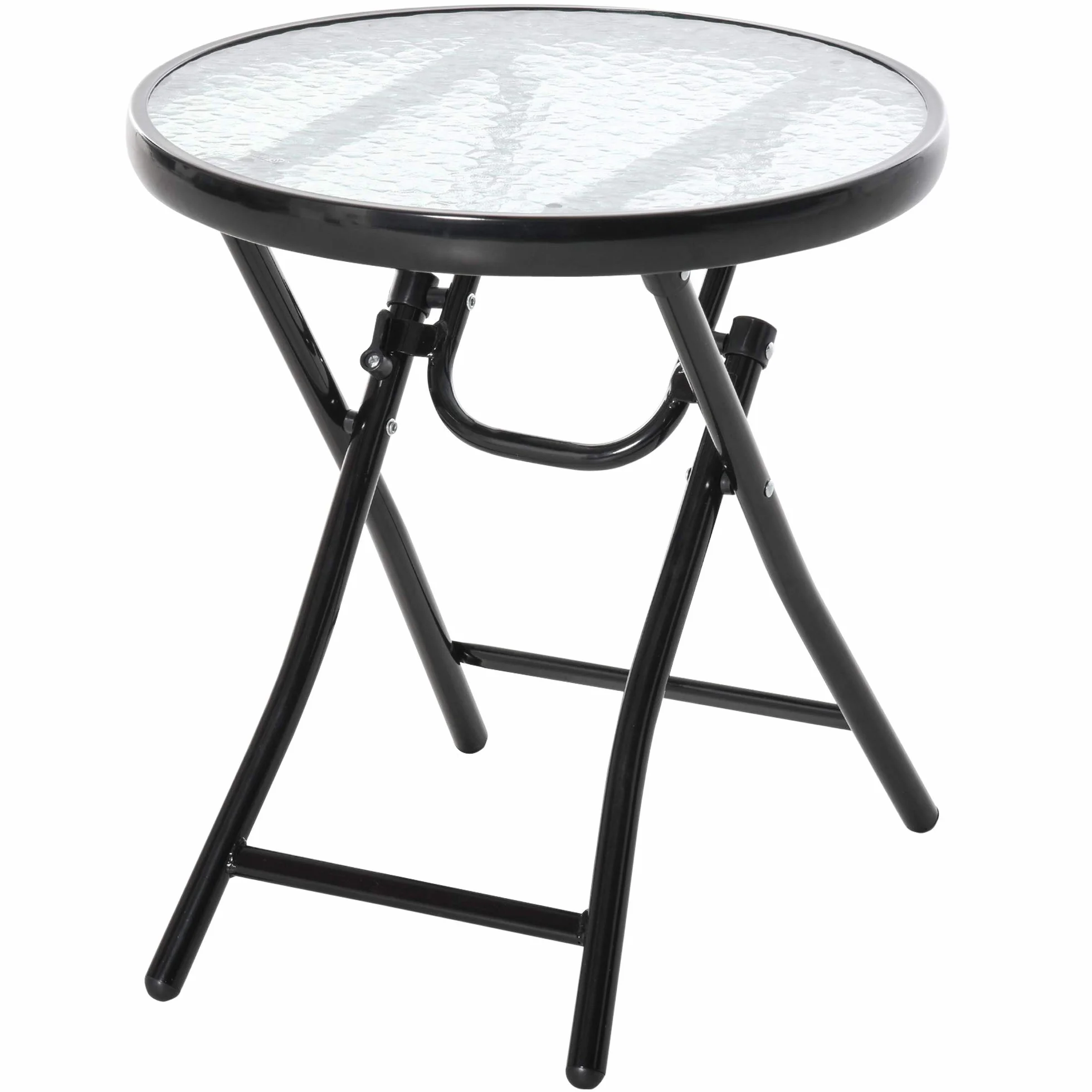 Outsunny Bistro de Jardin Table Basse Ronde Pliable 45 x 50 cm Métal Noir Verre Trempé