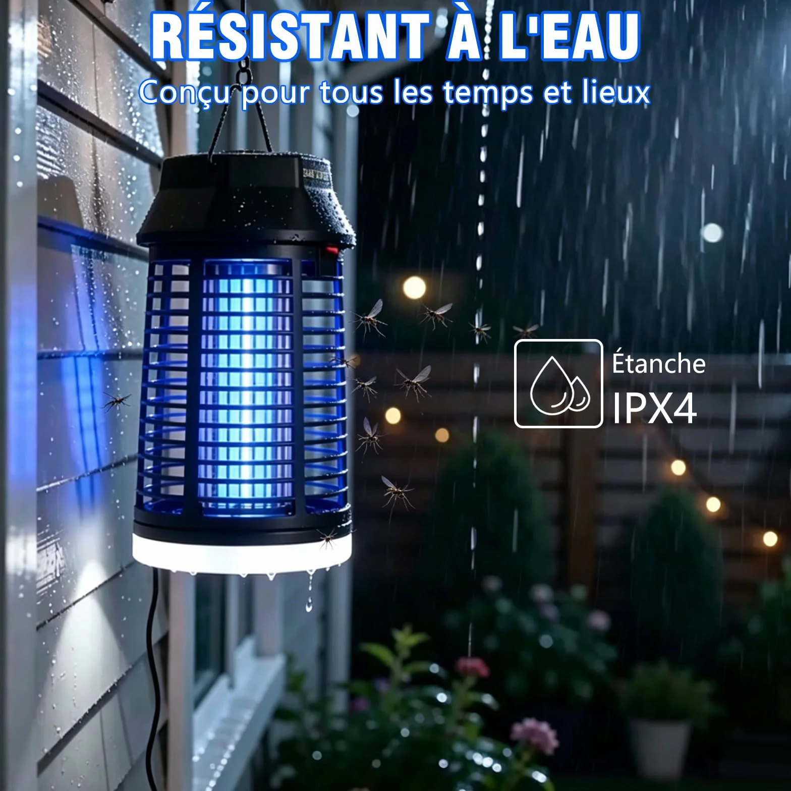 Lampe Anti Moustique 4200V Tue Mouche Électrique IPX4 UV Extérieur Intérieur Maison Jardin