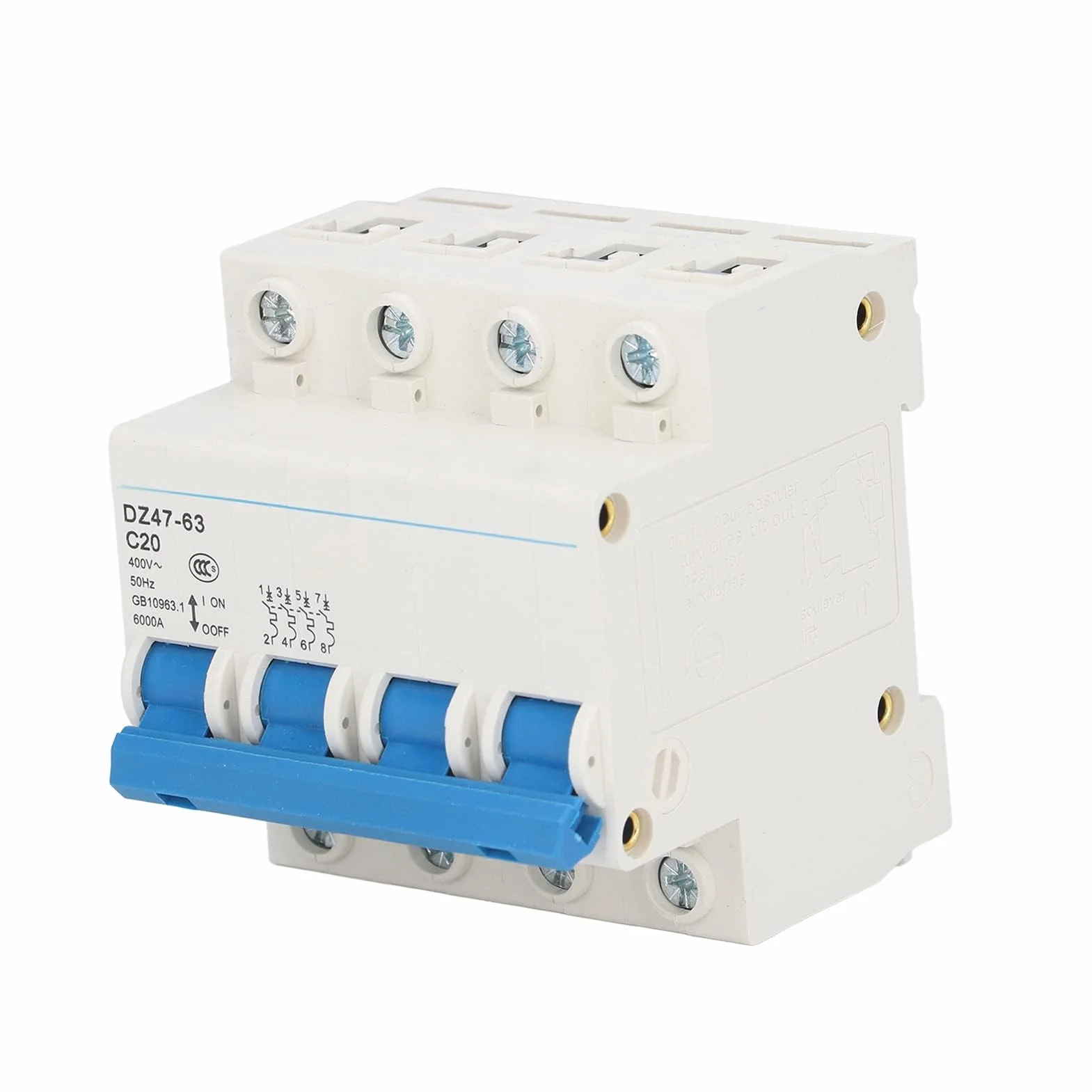 4P Miniature Disjoncteur Maison Disjoncteur Protection DIN Rail Mount Protection Surcharge pour La Maison 400V 20A