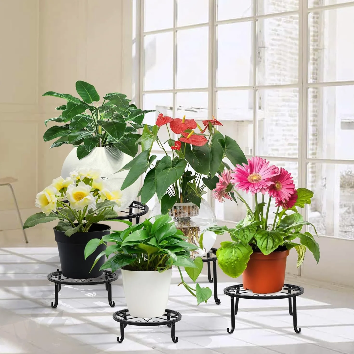 LATERN 4 Pièces Support pour Plantes en Métal 23CM Support pour Pot de Fleurs Robuste Antirouille pour Extérieur Jardin