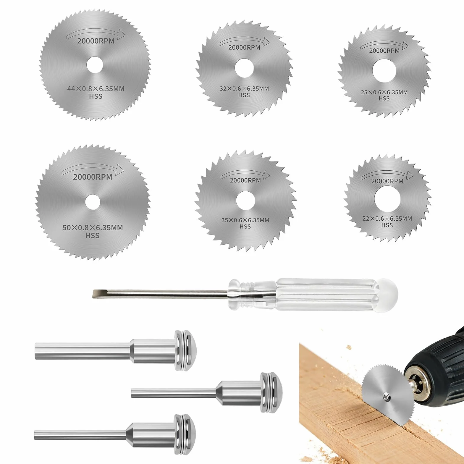 10pcs Mini Disques de Scie Circulaire pour Dremel, 3pcs Clous + Tournevis, HSS, Accessoires Bois Métal Coupe Perceuse Multifonction Scie à Onglet Rechange Électrique Verre et Béton