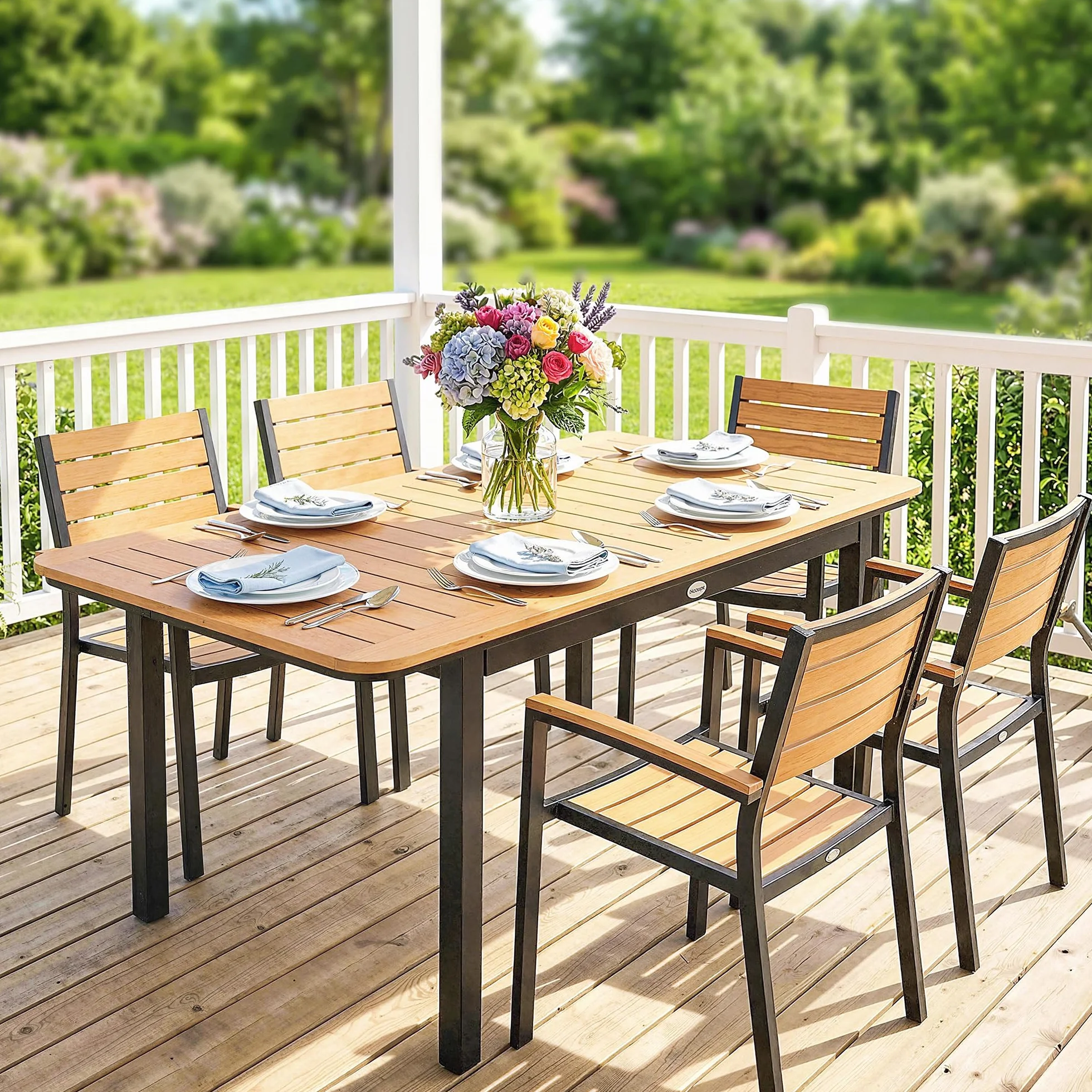 Outsunny Table de Jardin 6 Personnes Bois Composite 127x70cm Rectangulaire Marron
