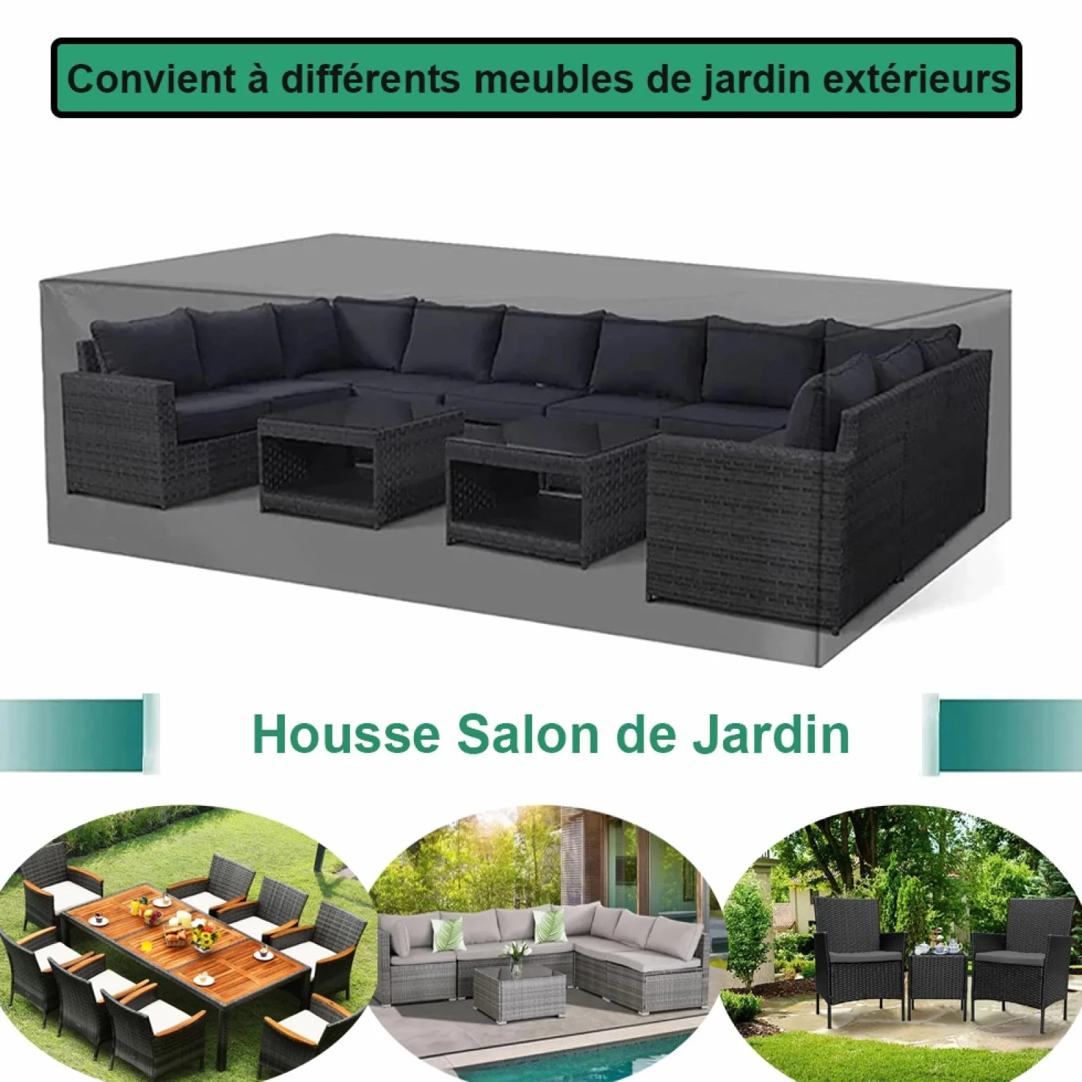 Housse Protection Salon de Jardin 135x90x75cm Noir Bache Exterieur Table avec Boucle Verrouillage
