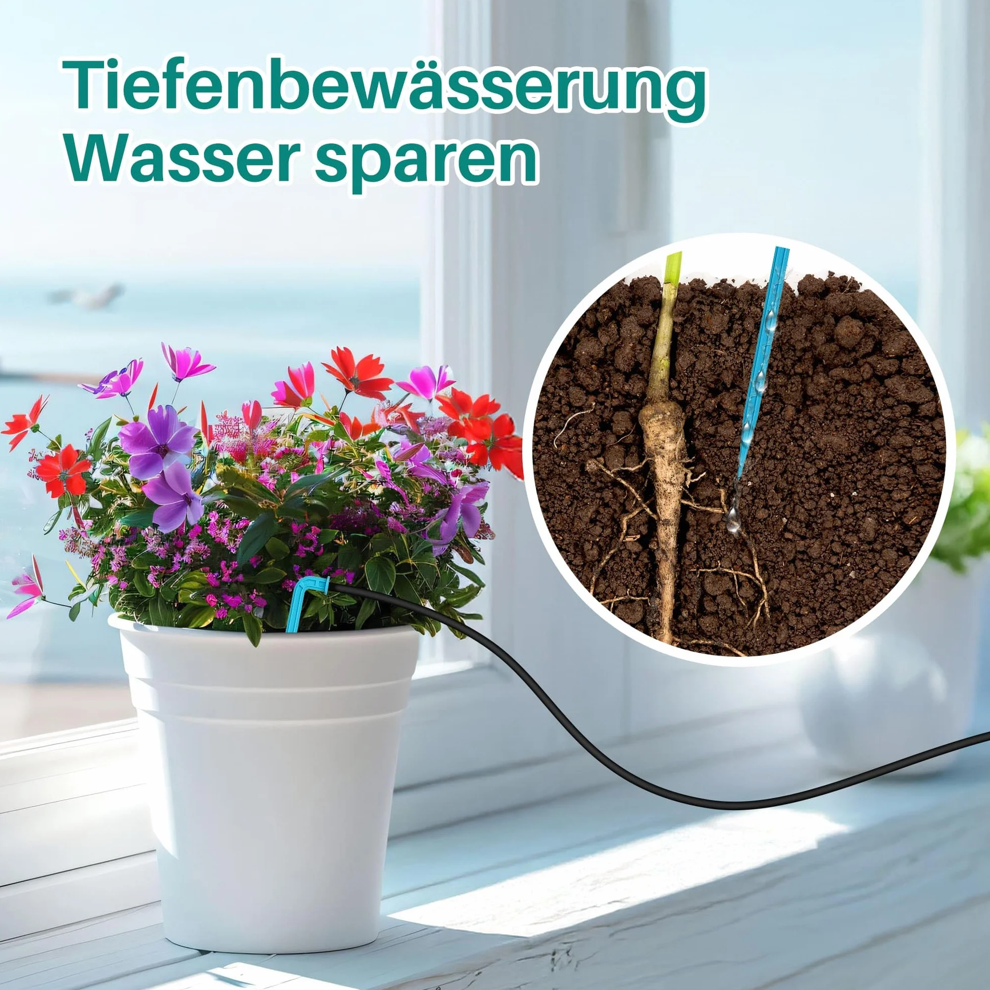 Biling Système d'arrosage solaire automatique 4W 15m pour plantes avec minuterie jardin balcon
