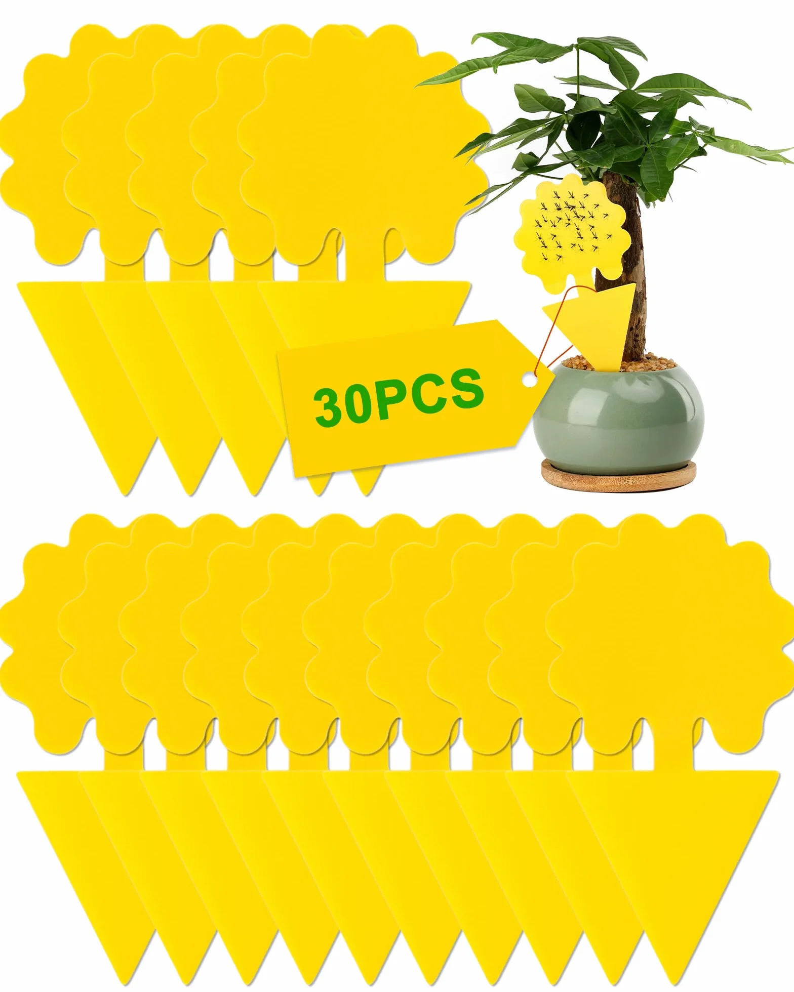 Pièges à Insectes Double-Face Étanche Jaunes, Anti Moucherons Intérieur, 30 Pcs