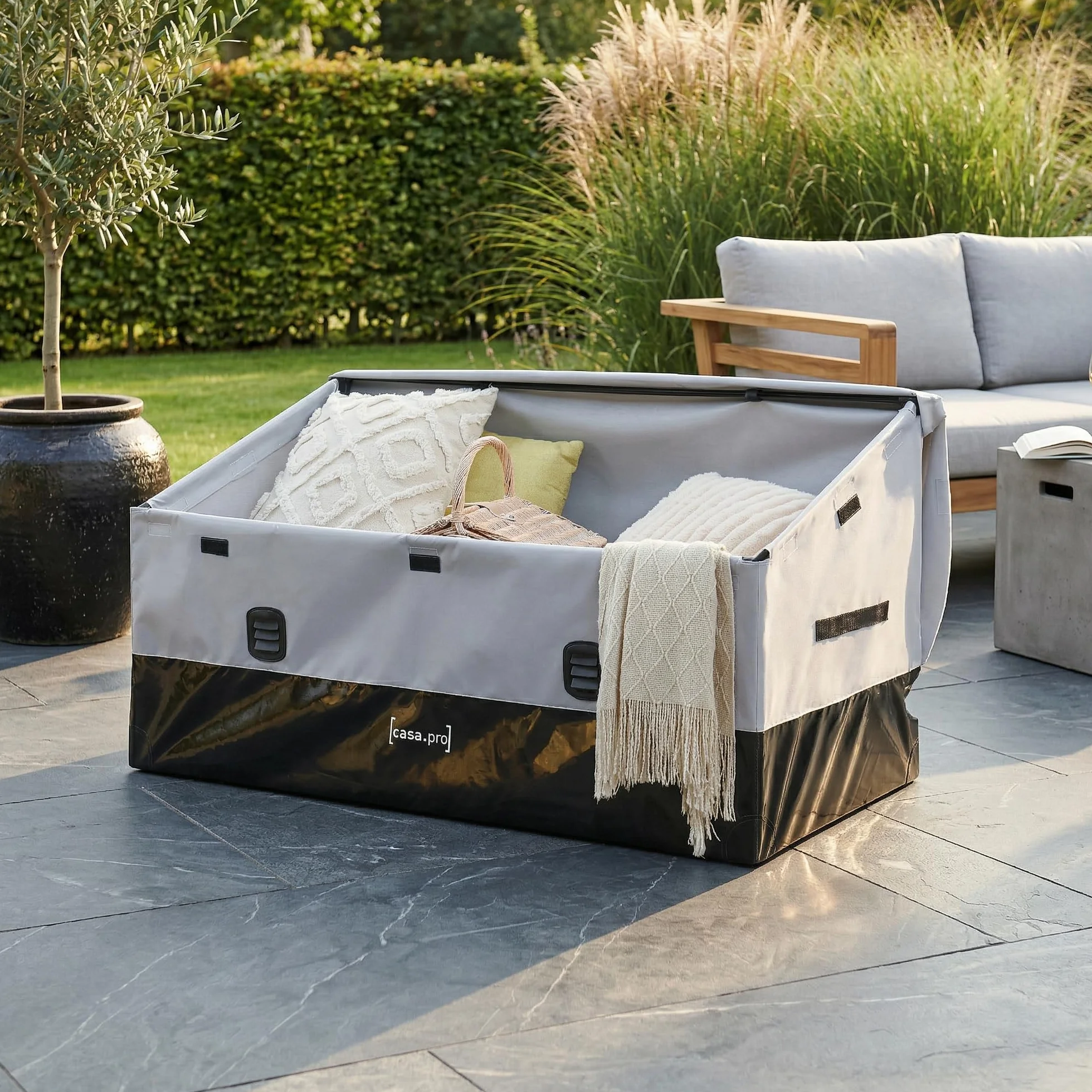 Coffre de Jardin Résistant 560 L Acier Polyester 155 x 64 cm Gris Noir