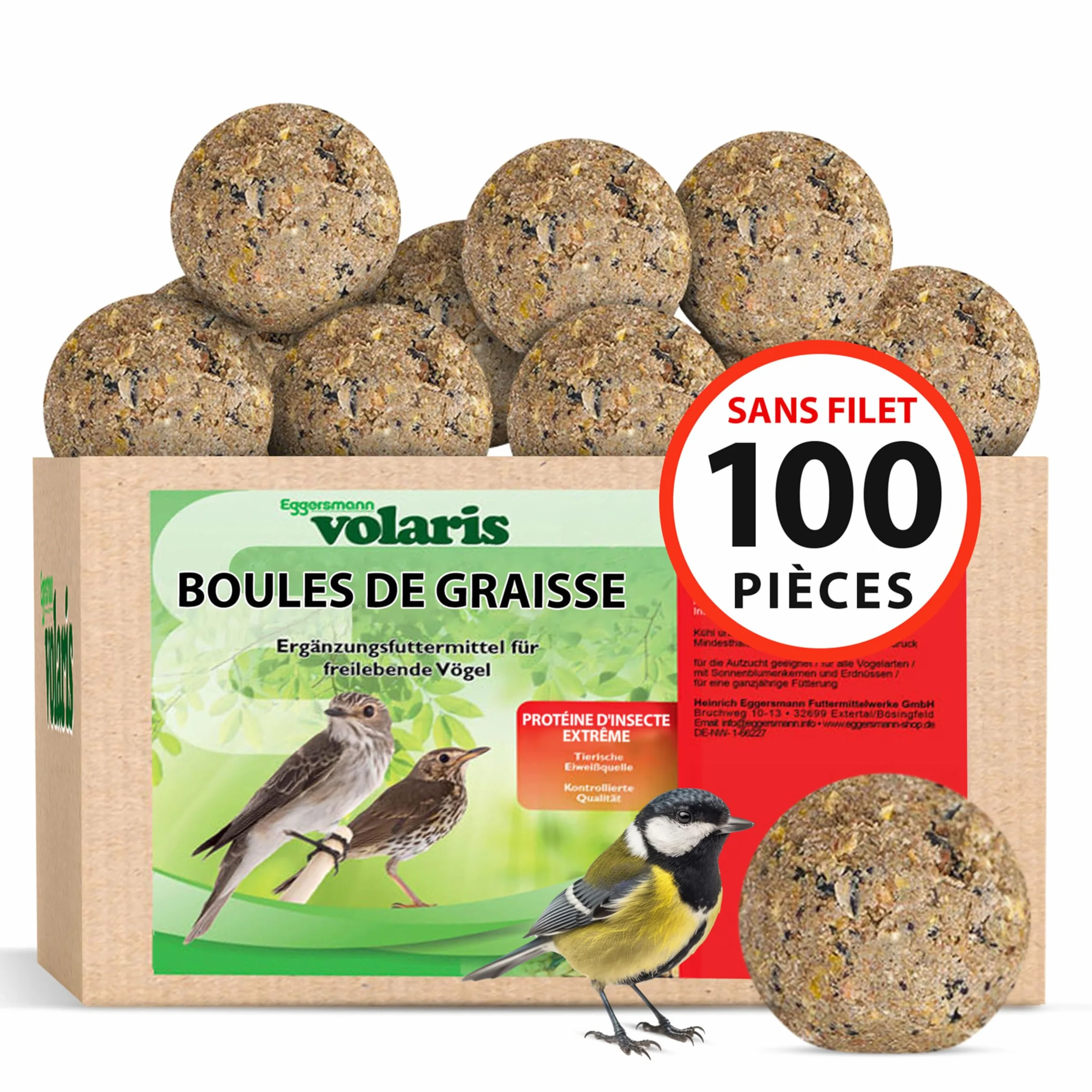 Eggersmann Volaris Boules de Graisse sans Filet 9 kg Lot de 100 pour Oiseaux Sauvages