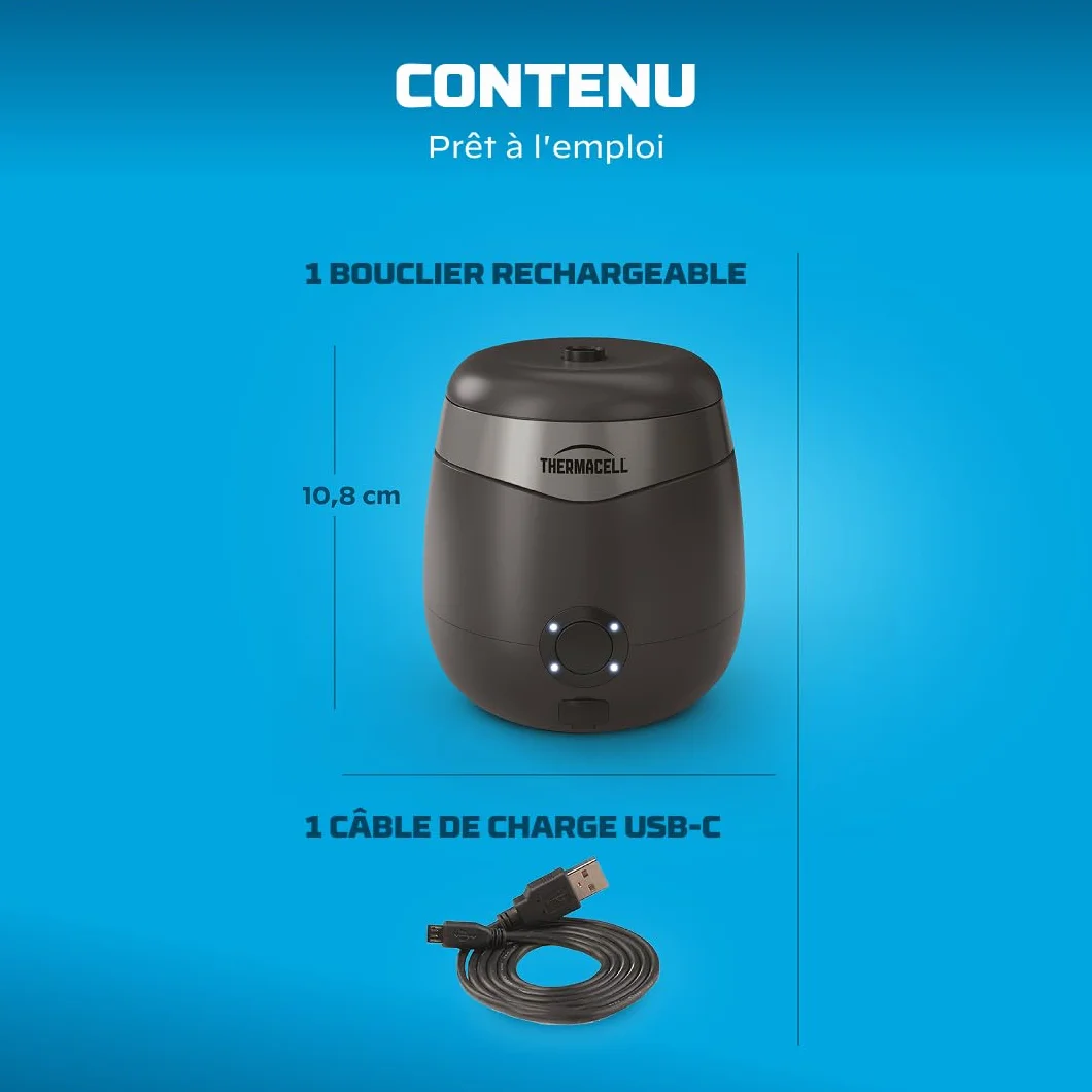 Thermacell Bouclier Anti Moustiques Extérieur sans Fil Rechargeable Zone Protection 29m² Noir