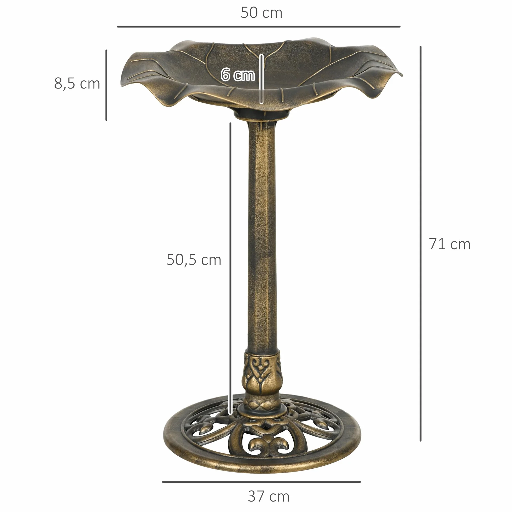 Outsunny Bain d'oiseaux Abreuvoir Mangeoire Bassin Feuille de Lotus Ø 50 x 71H cm Polypropylène Bronze Antique