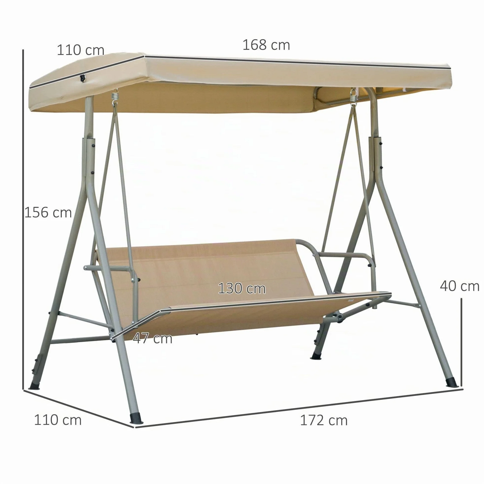 Outsunny Balancelle de Jardin 3 Places Toit Inclinaison Réglable Coussins Amovibles Polyester Acier Époxy Marron