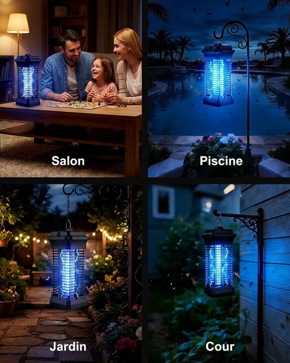 Lampe Anti Moustique Électrique 4200V, Zappeur d'Insectes UV, Tue Mouche Intérieur Extérieur IPX4 avec Crochet de Suspension