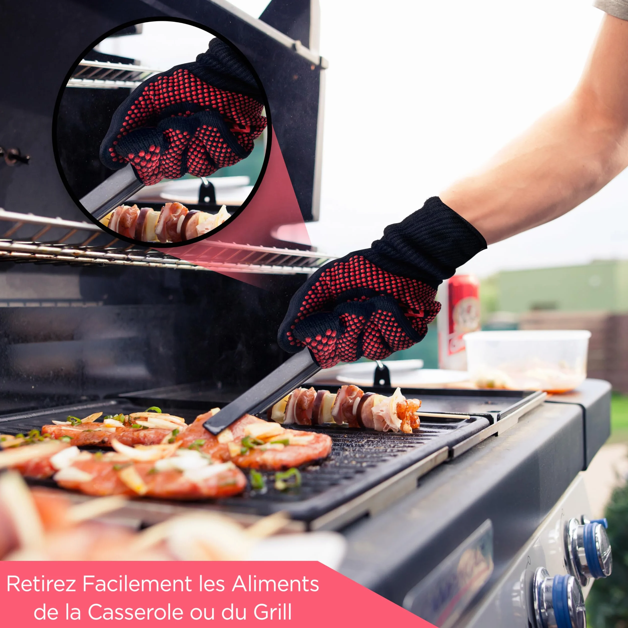 Nutrichef Gants de Barbecue Thermiques Anti Chaleur 800°C, Gants de Cuisine Anti Brûlure avec Silicone Antidérapant