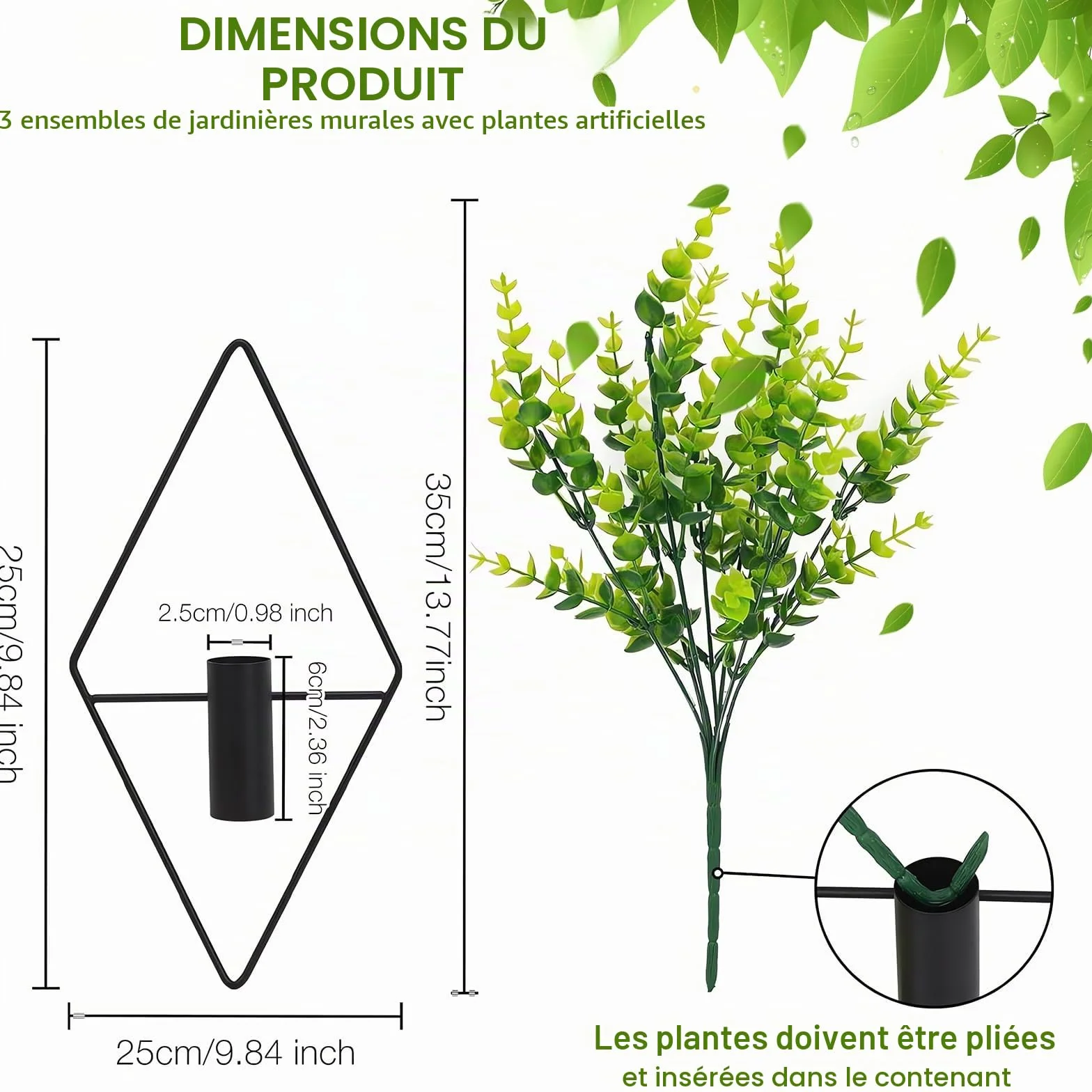 Jardinières Suspendues Artificielles avec Fleurs, Vases Muraux Plante Murale pour Décoration Bureau Jardin