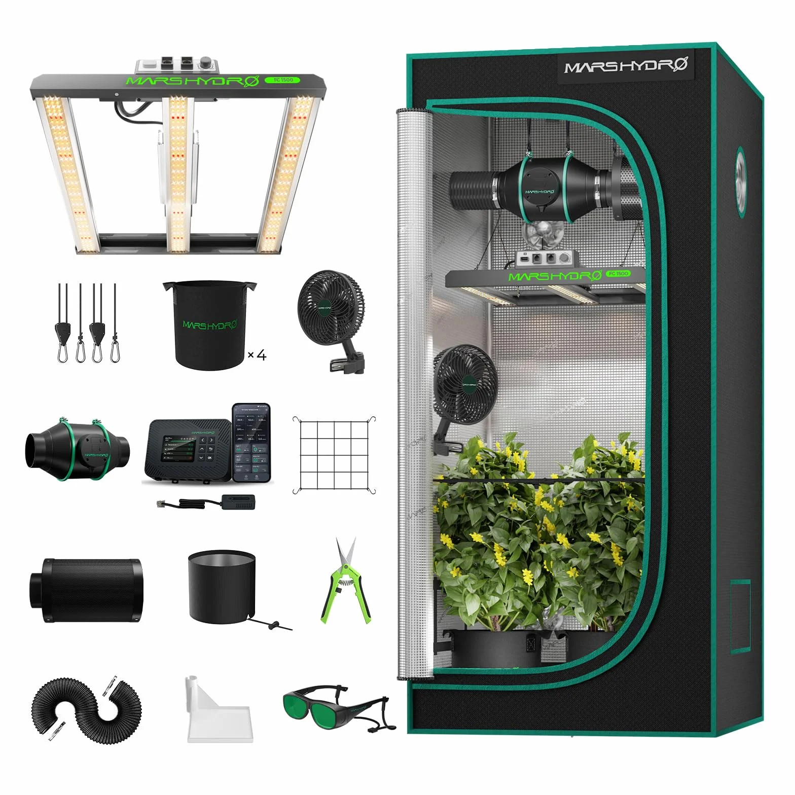 MARS HYDRO Kit Complet de Tente de Culture FC1500 Samsung 301H Evo LED Grow Light 80X80X160cm 4inch Ventilation