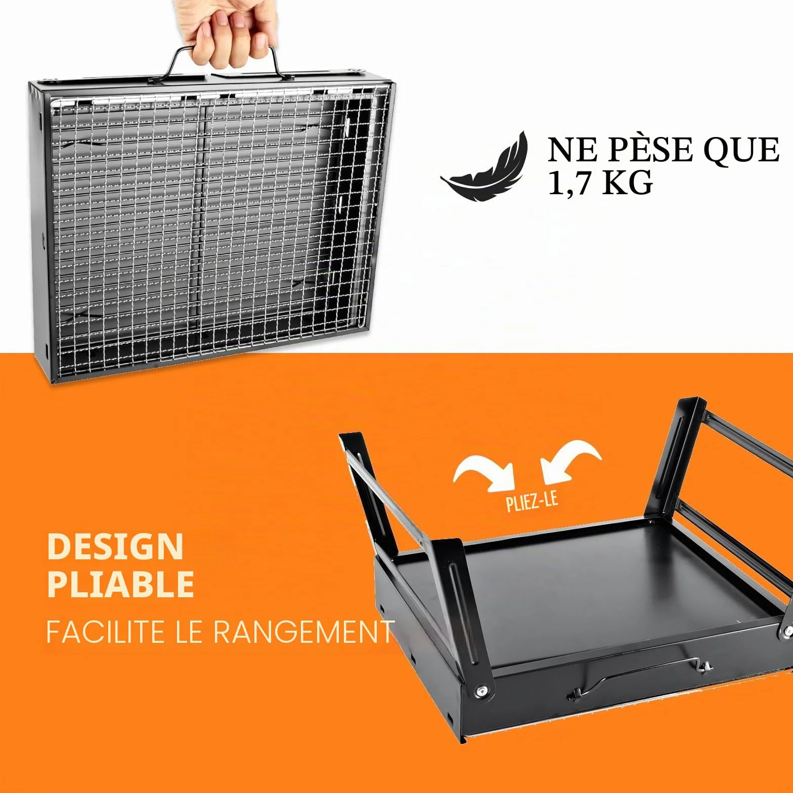 Barbecue à Charbon Pliable 35 x 27 x 19.5 cm Portable Mini BBQ Grill de Table Noir