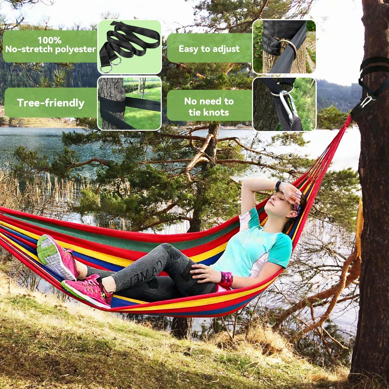 Hamac de Camping Extérieur Double 300x150cm 270kg avec Sac de Transport Sangles en Nylon