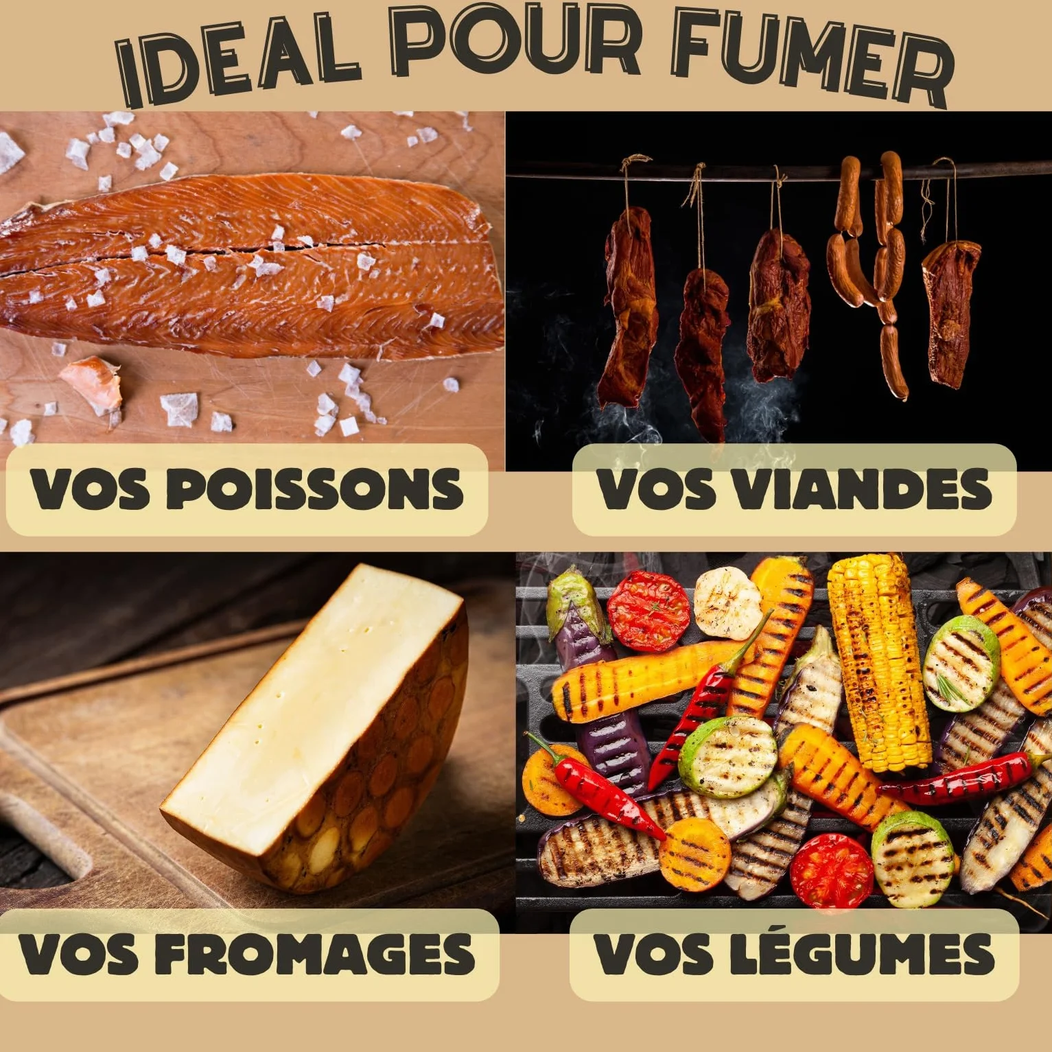 Générateur Serpentin de Fumée Froide Carré pour Fumoir Viande Poisson avec 4 Crochets et Brosse Nettoyage
