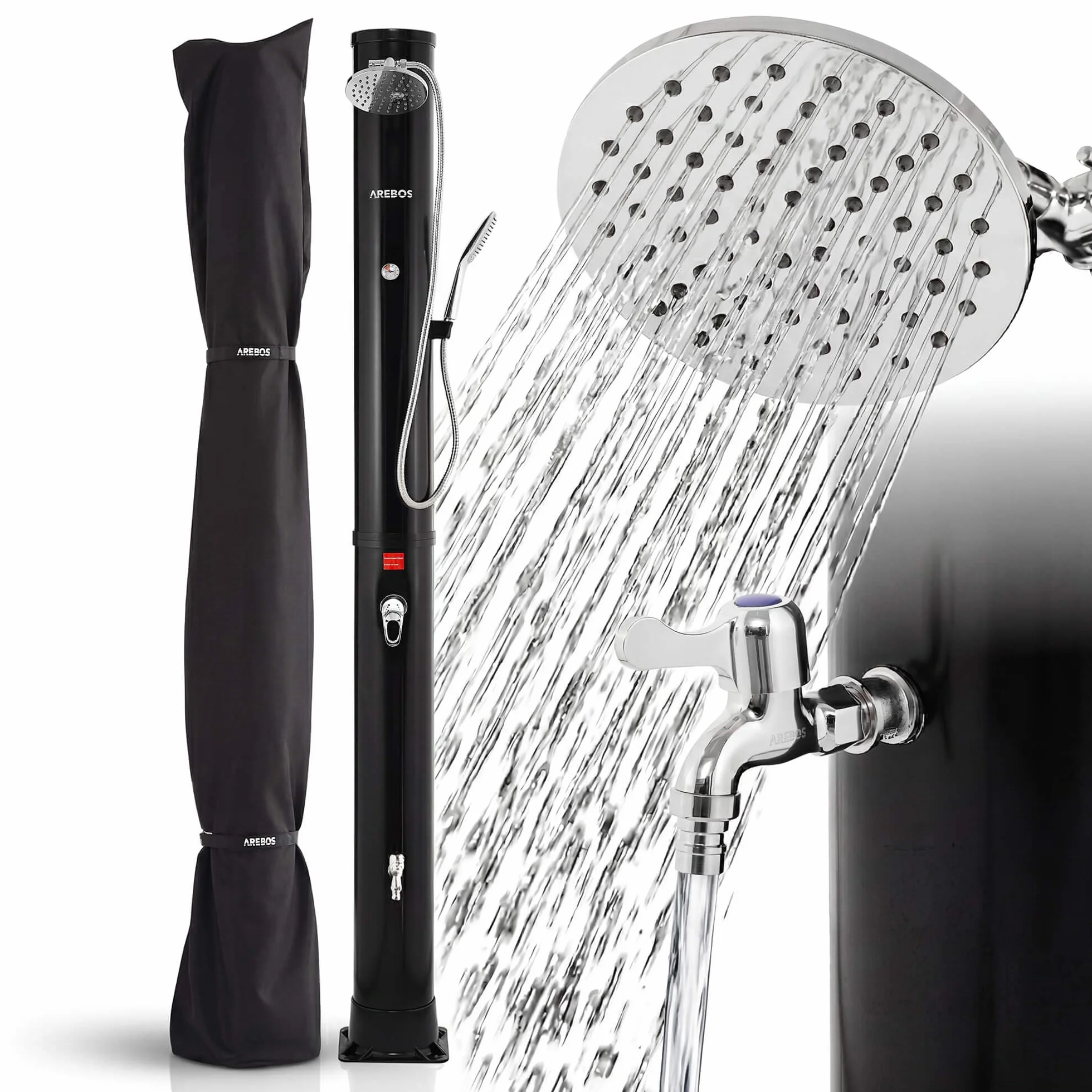 AREBOS Douche Solaire 40 L avec thermomètre intégré, Noir