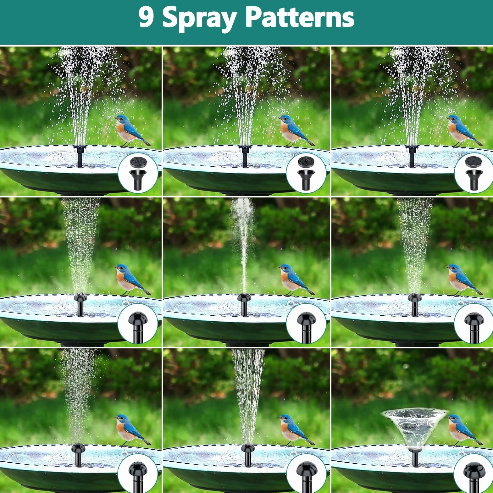 Fontaine Solaire 5W Pompe à Eau Extérieure avec 8 Buses Tuyau 1,5 M pour Bassin Bain d'oiseaux Étang Piscine Jardin
