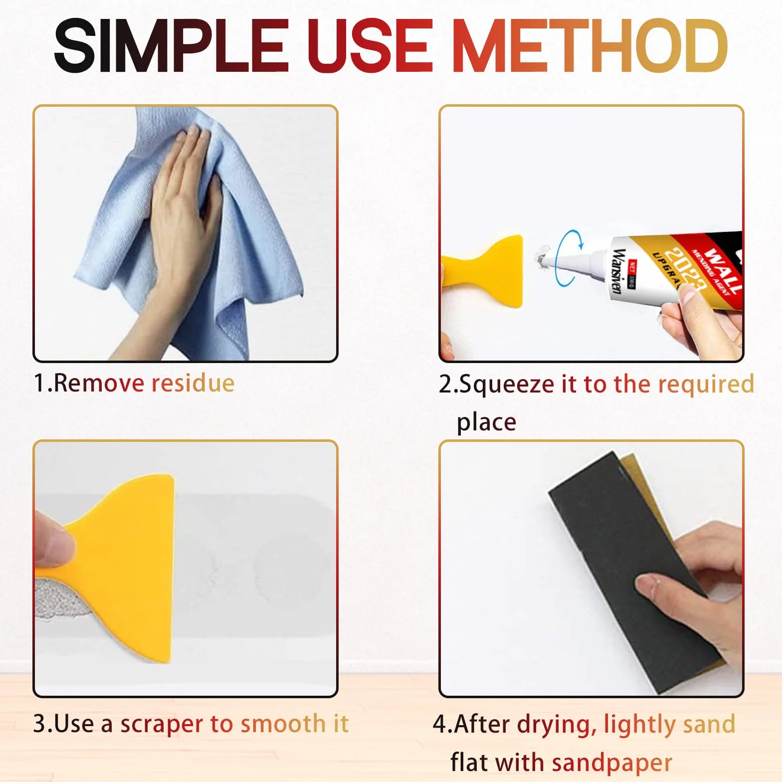 Crème de Réparation Murale, Enduit de Rebouchage Imperméable et à Séchage Rapide, Enduit de Rebouchage Pâte de Murs qui Répare Efficacement les Rayures, Trous, Fissures, Graffitis Sur les Murs (1)