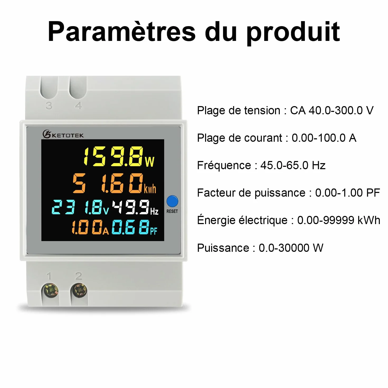 KETOTEK Compteur d'énergie monophasé Compteur d'électrique numérique AC 40-300V 100A Compteur Electrique 1 Phasé Wattmètre Rail DIN Mètre Watt KWh Voltmètre Ampèremètre