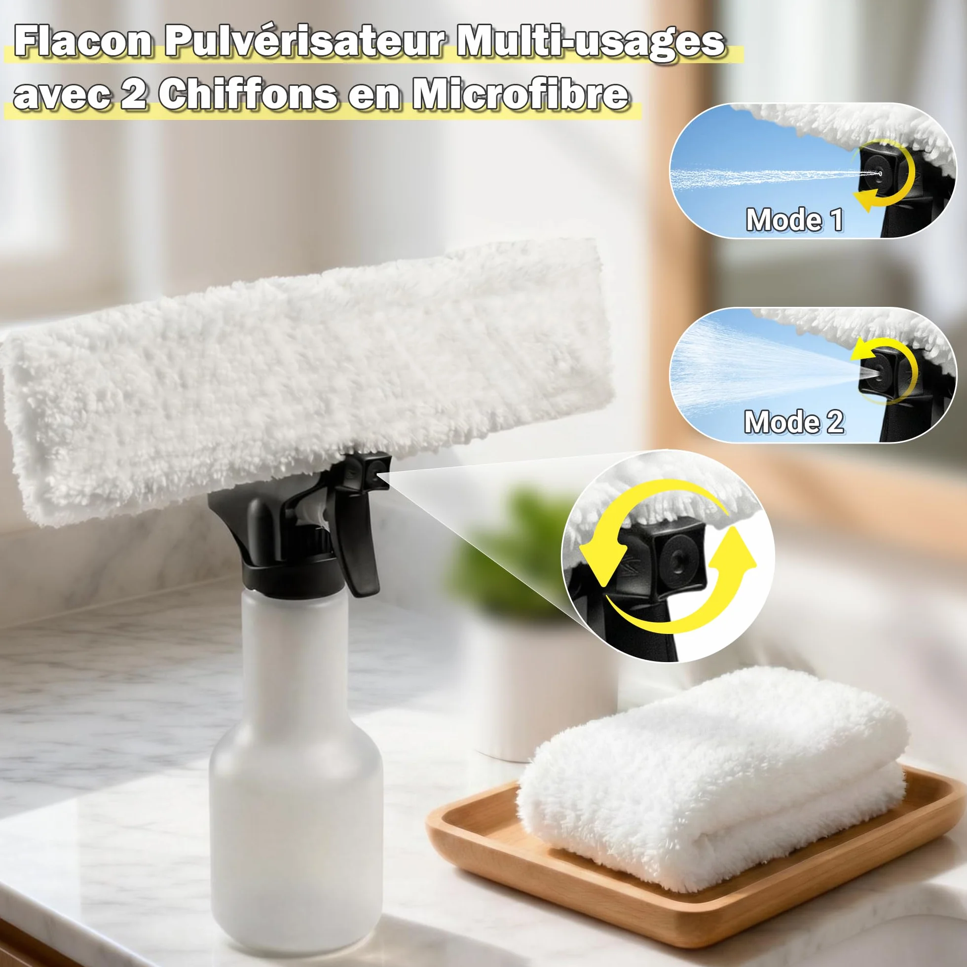Eave Nettoyeur Vitre, Kit Nettoyeurs de Vitres Sans Fil avec Autonomie de 45 min, Lave Vitre Electrique avec Raclettes de 28cm & Réservoir de 200ml, Adapté aux Vitres, Carrelages & Miroirs (jaune)
