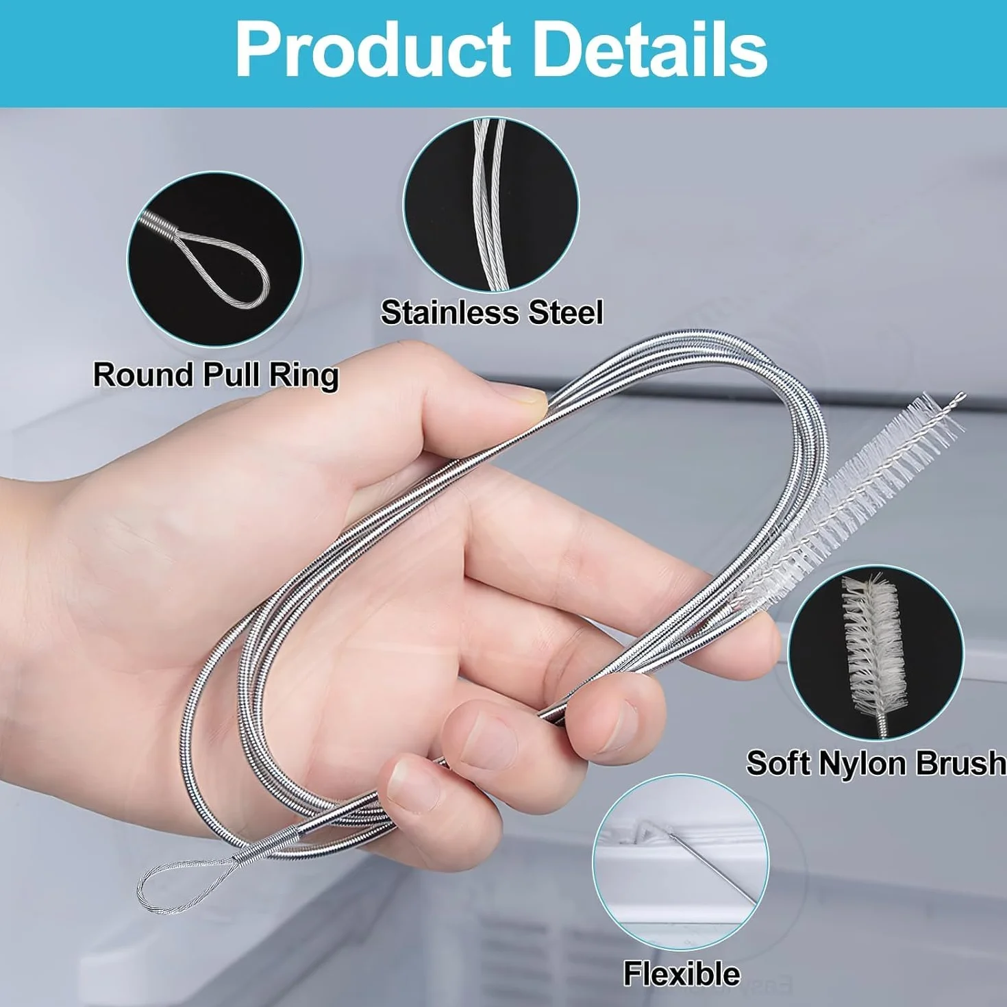 Kit de Nettoyage pour Réfrigérateur- Inclut Dragonne de Vidange et Outil Longueur 1,5m - Nettoyage Profond des Trous de Drainage et Joints - Accessoire Ménager Pratique