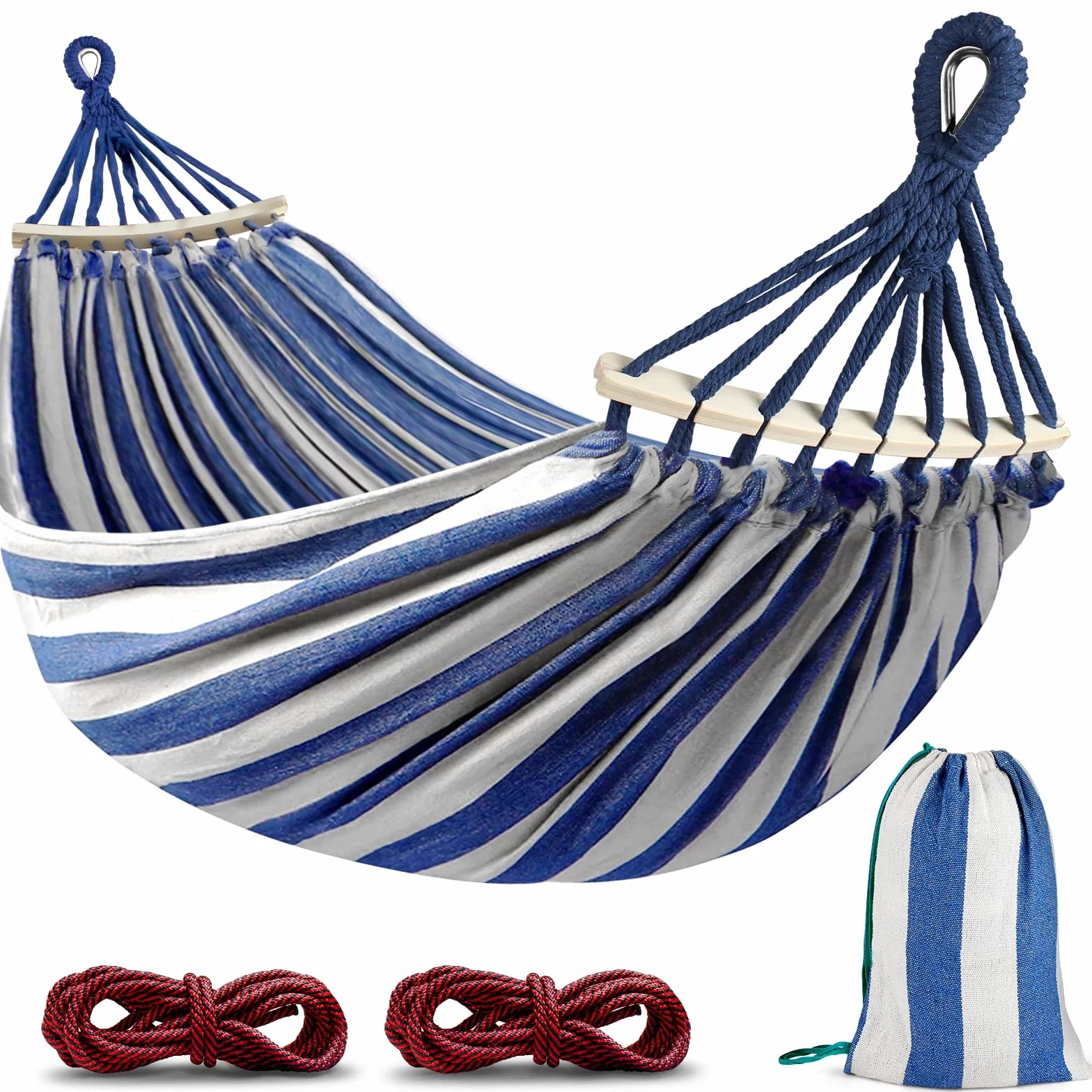 Hamac Suspendu avec Barre en Bois Anti-basculement 275 x 155 cm 250kg Capacité de Charge Camping Jardin