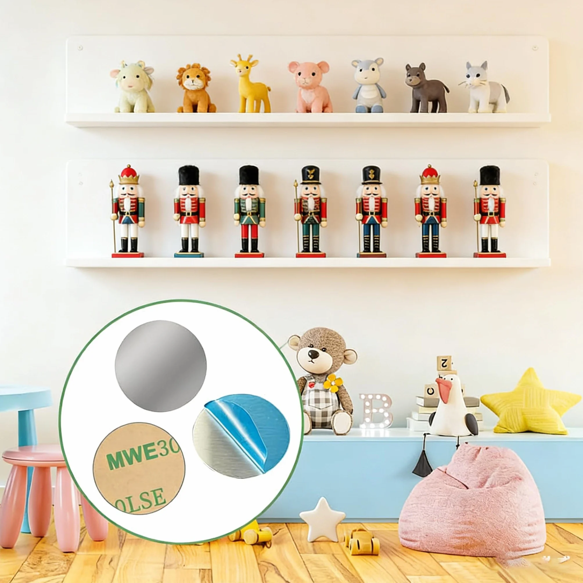 Lot de 50 plaquettes métalliques autocollantes pour bande magnétique Tonies - En acier inoxydable - Pour étagère Tonie - Aimants pour figurines Tonie - Base adhésive pour fixation magnétique