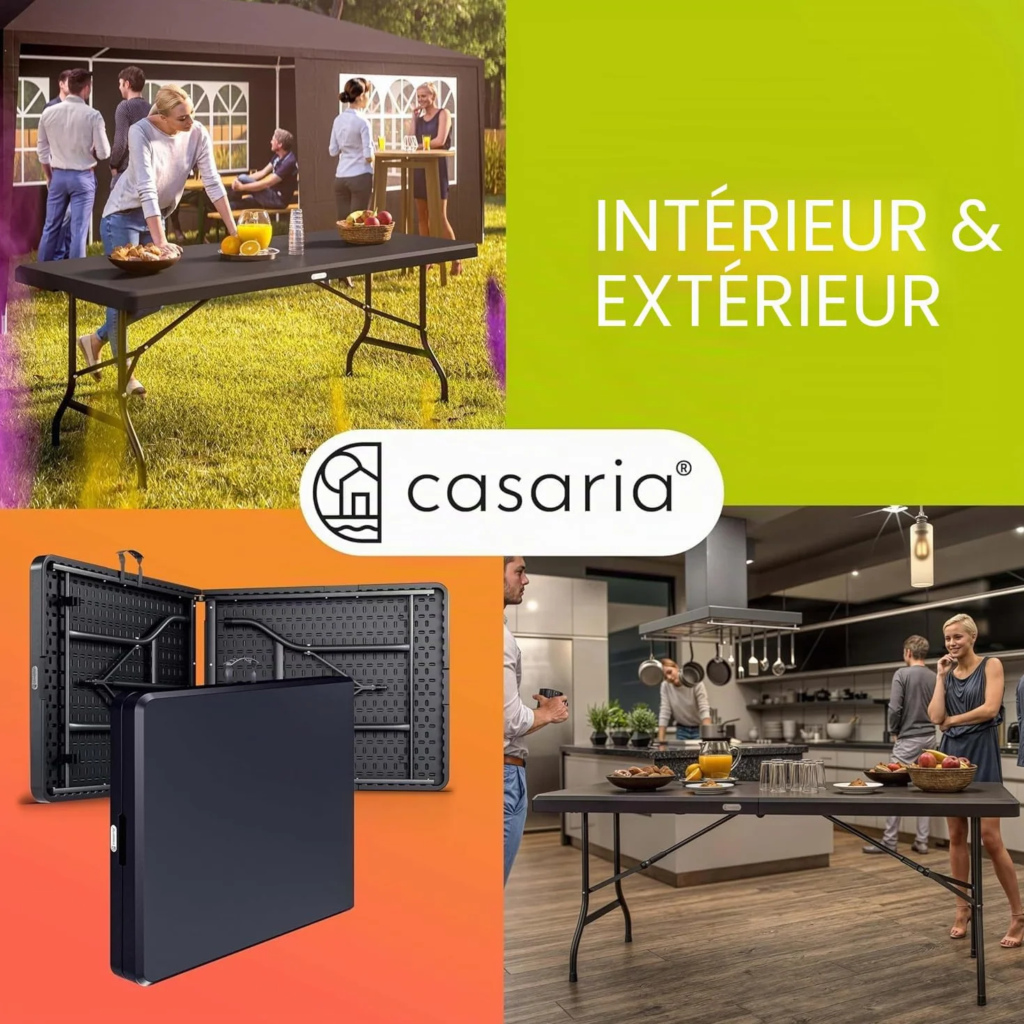 Casaria Table de Camping Pliante Plastique 183x75x73cm 8 Personnes Anthracite