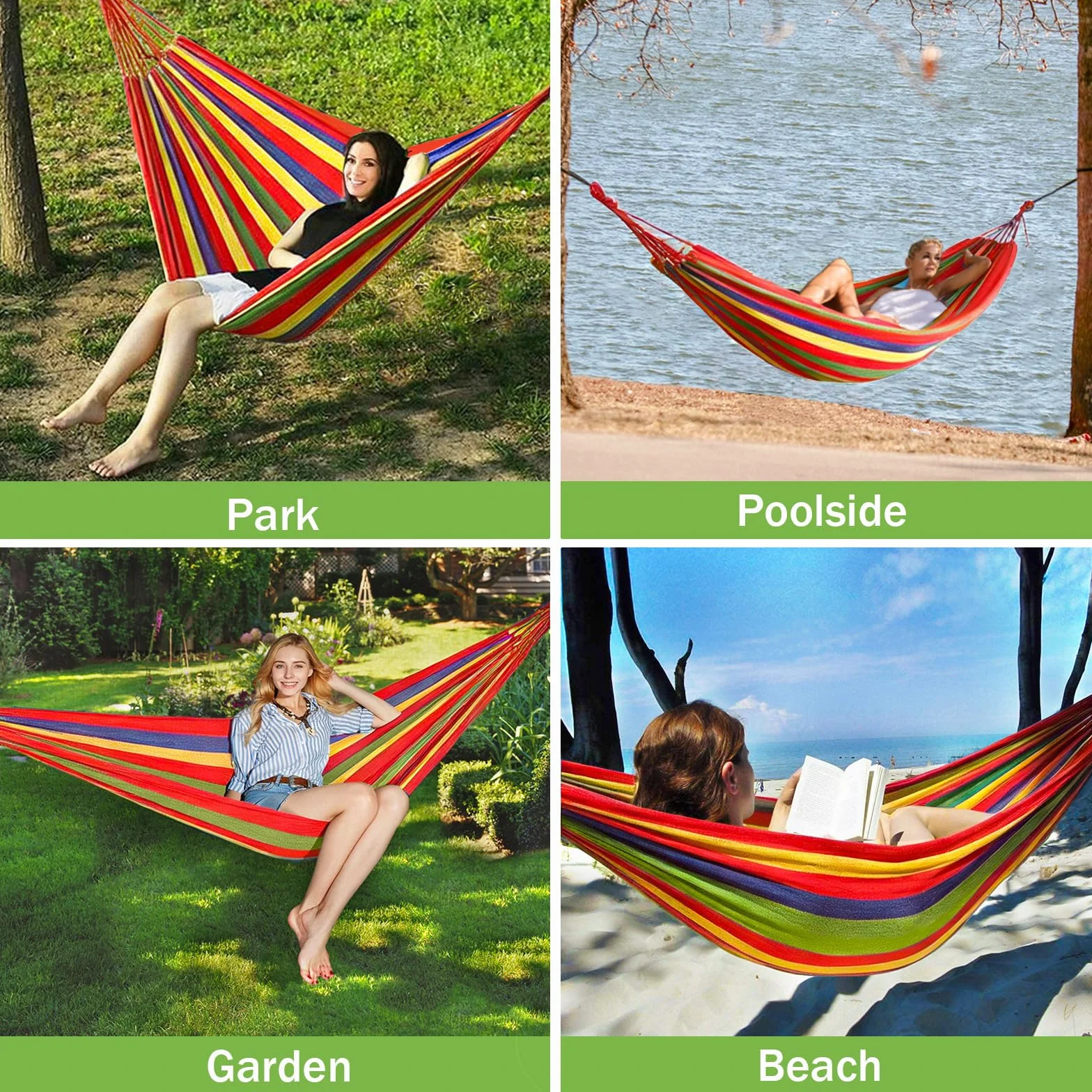Hamac de Camping Extérieur Double 300x150cm 270kg avec Sac de Transport Sangles en Nylon
