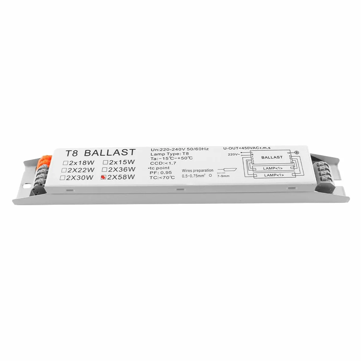 Gorise Ballast électronique pour lampe fluorescente T8 220-240 V CA 2 x 58 W, tension large