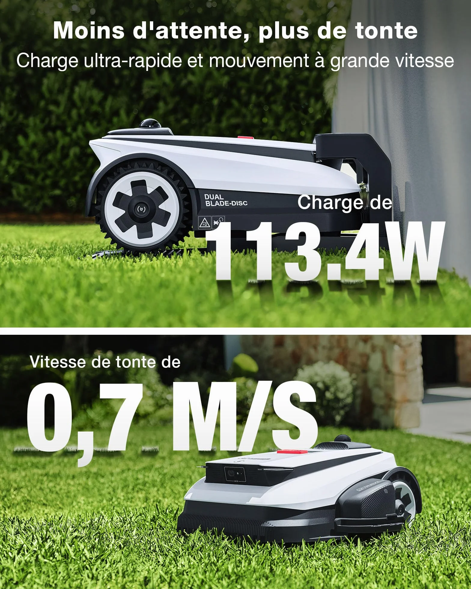 Ecovacs Goat A1600 LiDAR Pro Robot Tondeuse sans Fil 1600 M² Navigation Dual-LiDAR 360° Évitement d'obstacles 3D par IA Charge Ultrarapide