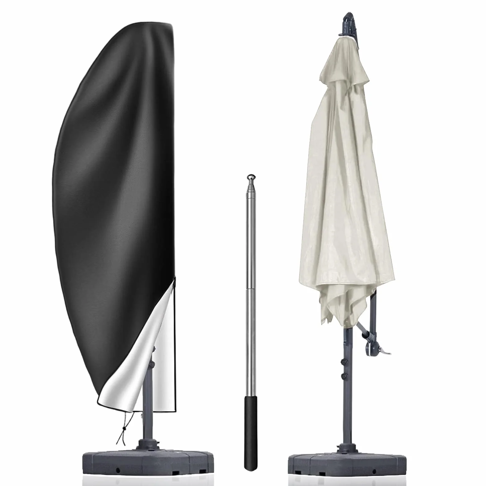 Housse de Parasol Déporté en Tissu Oxford 210D, Protection Anti-UV Imperméable, Fermeture éclair, Perche Télescopique, 265cm