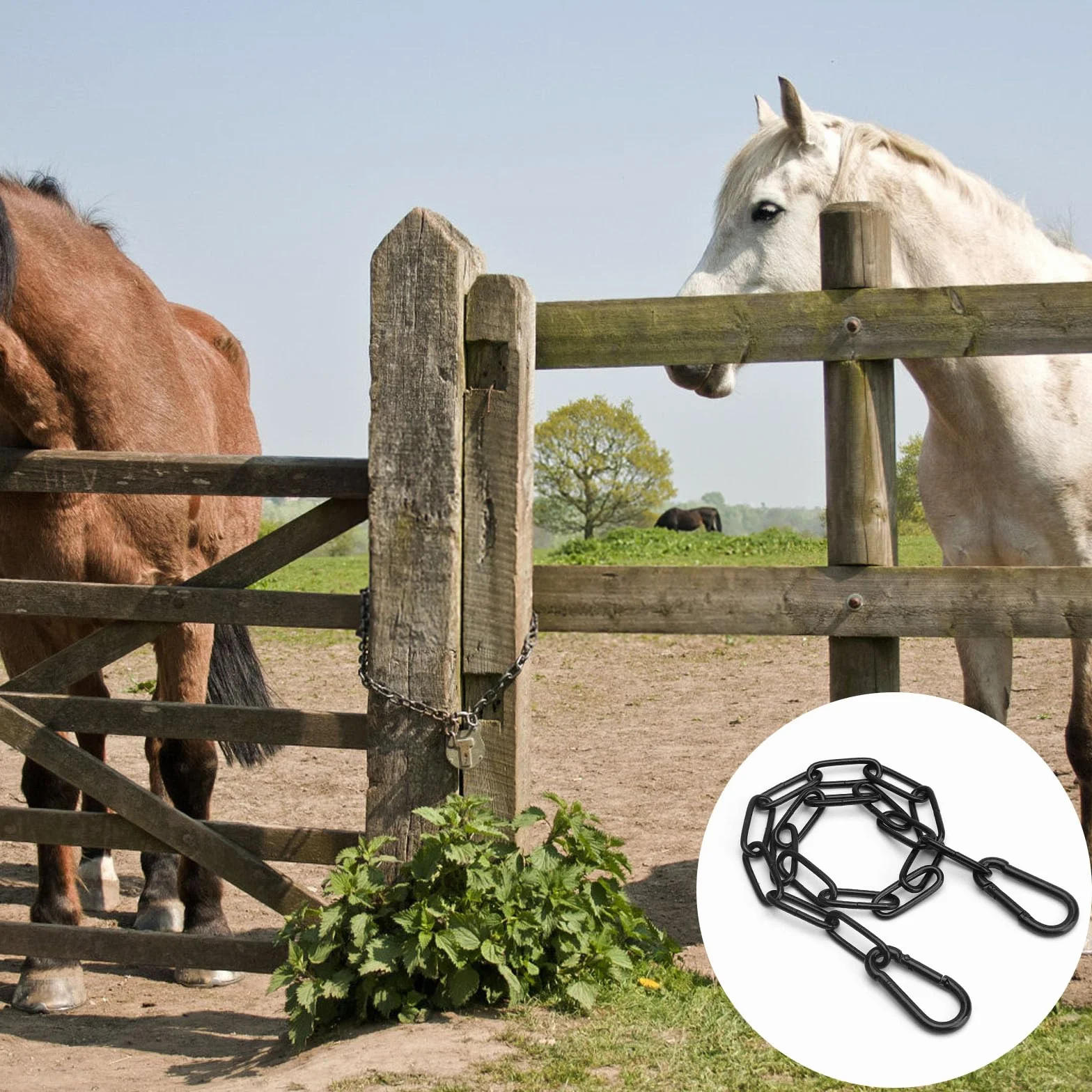2 PCS Noir Chaîne en Acier Inoxydable,Chaîne en Acier Inoxydable avec Mousqueton Chaînes Métallique de 0.5m à Suspendre pour Portails de Clôture,Jardin,Portails de Cage pour Animaux Domestiques