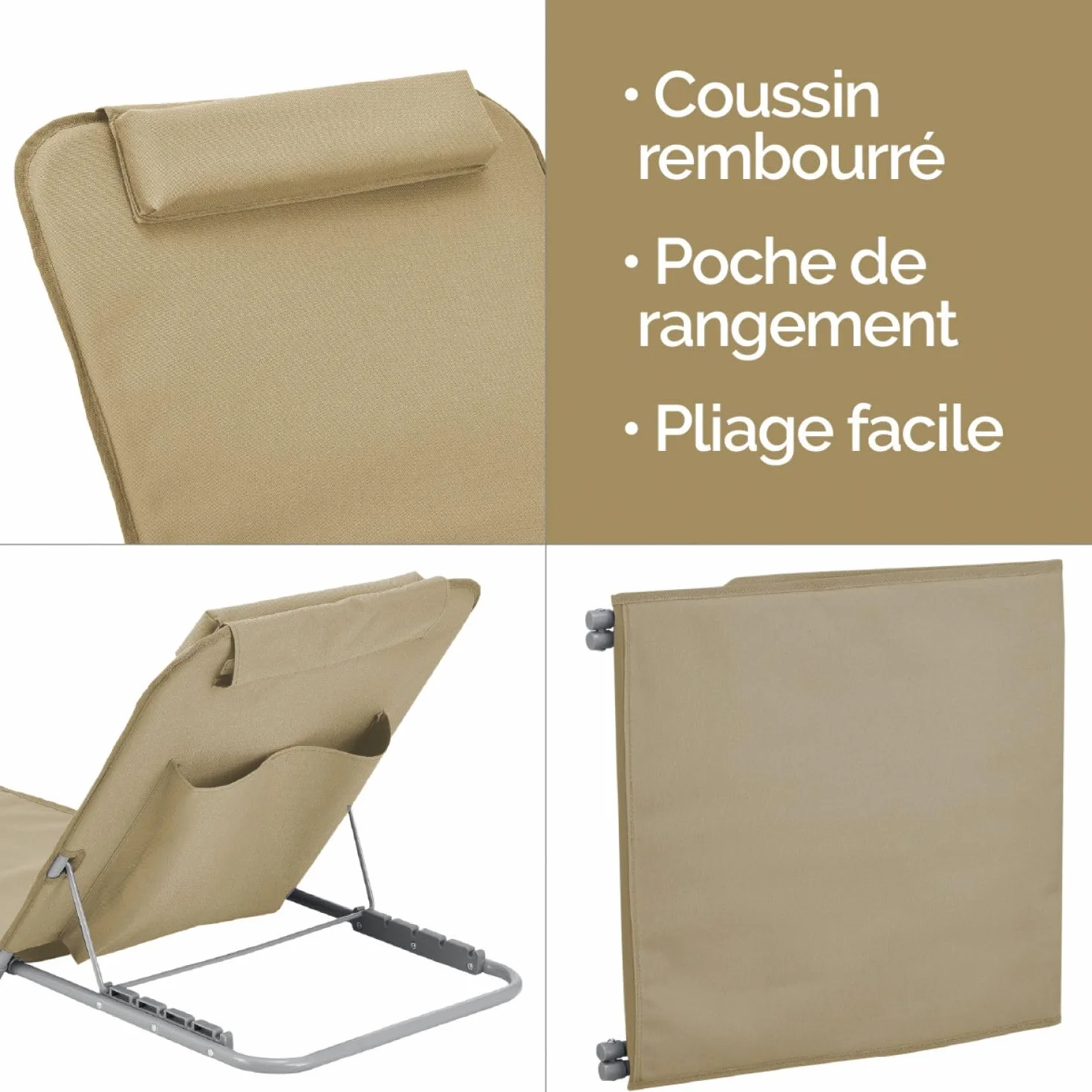 Matelas de Plage avec Dossier inclinable et Sac de Transport