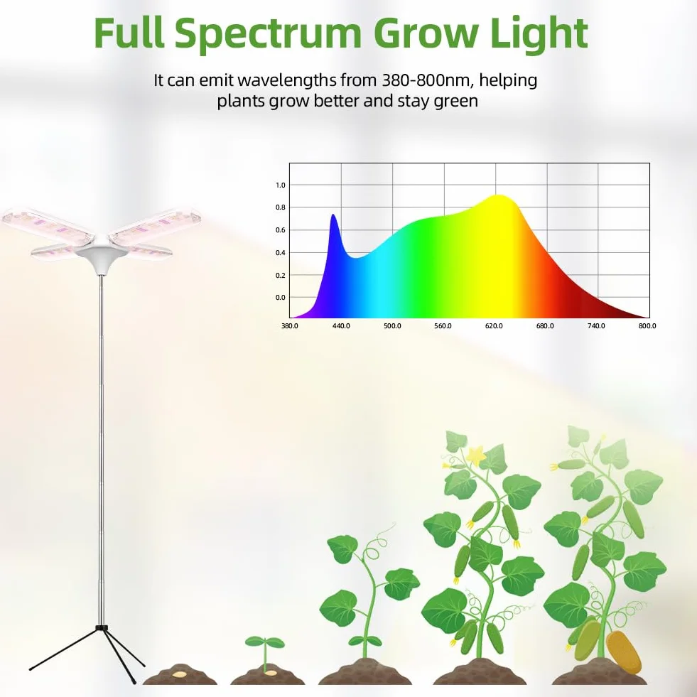 Lampe de Plante 240 LED Lampe de Culture Spectre Complet Hauteur Réglable 35-170cm Style Quatre Feuilles
