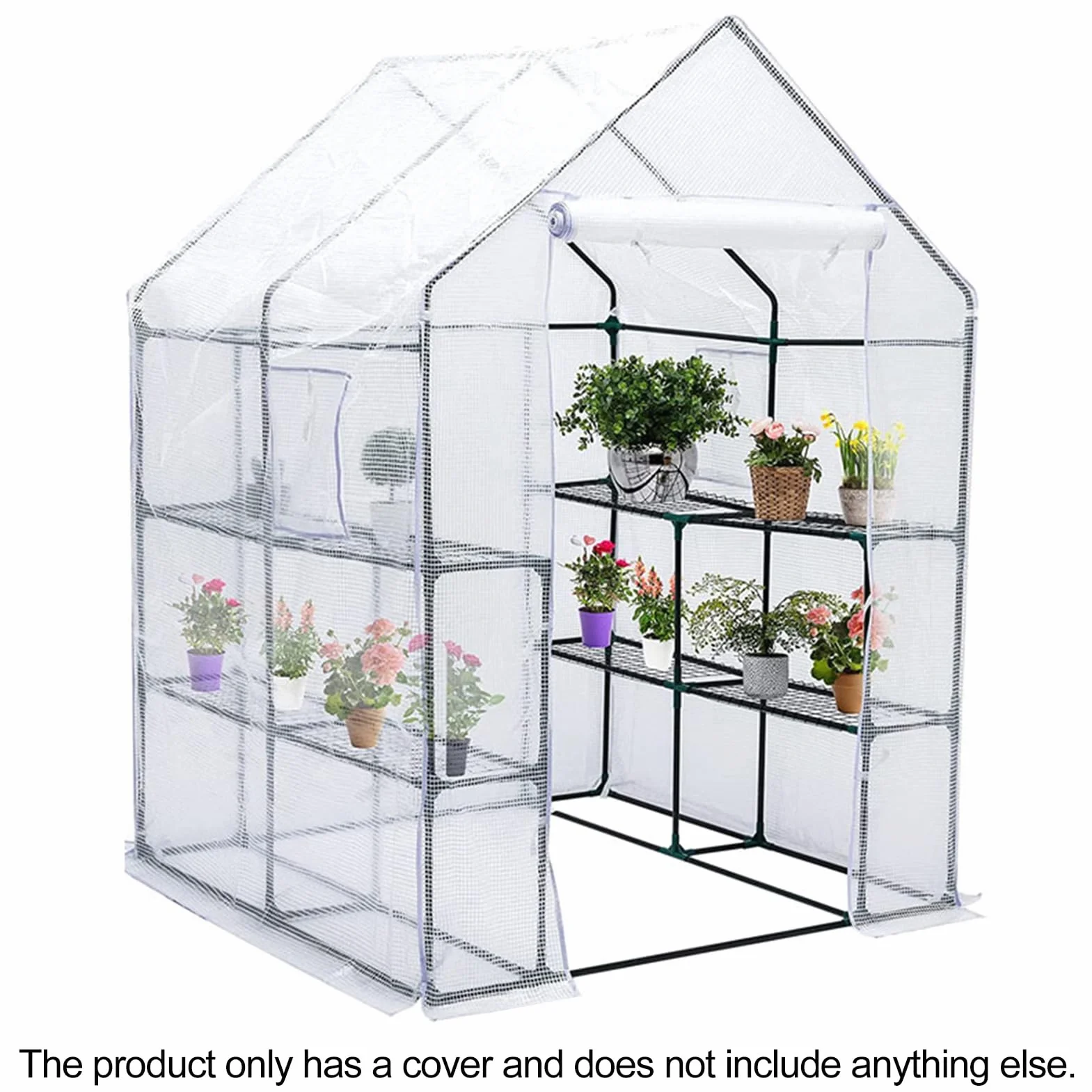 Bâche pour serre inodore 143x143x195cm PE imperméable avec porte Isolation thermique Vert Blanc