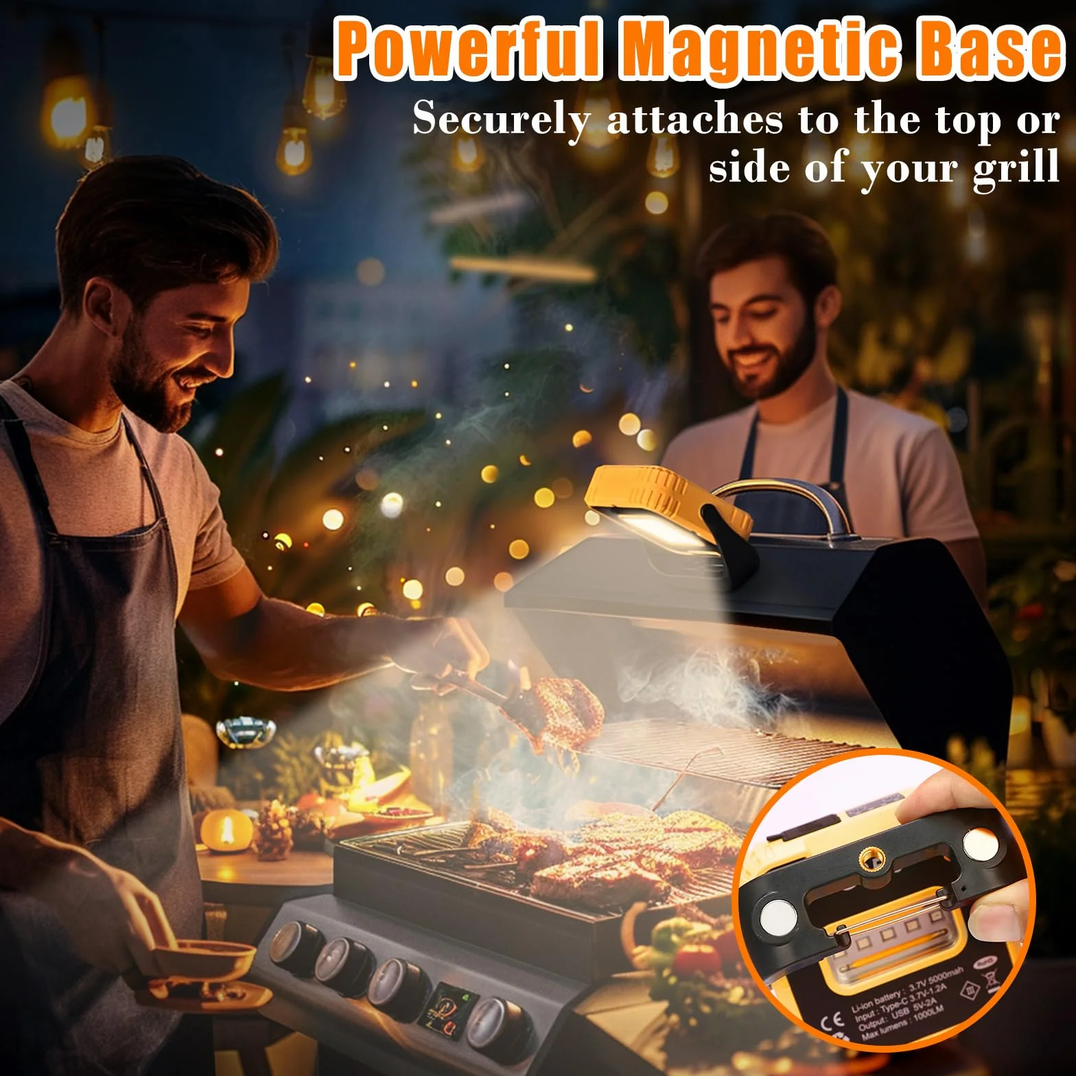 Lampes de barbecue LED 1000 lumens rechargeables magnétiques étanches IPX4 réglables 360° Lot de 2