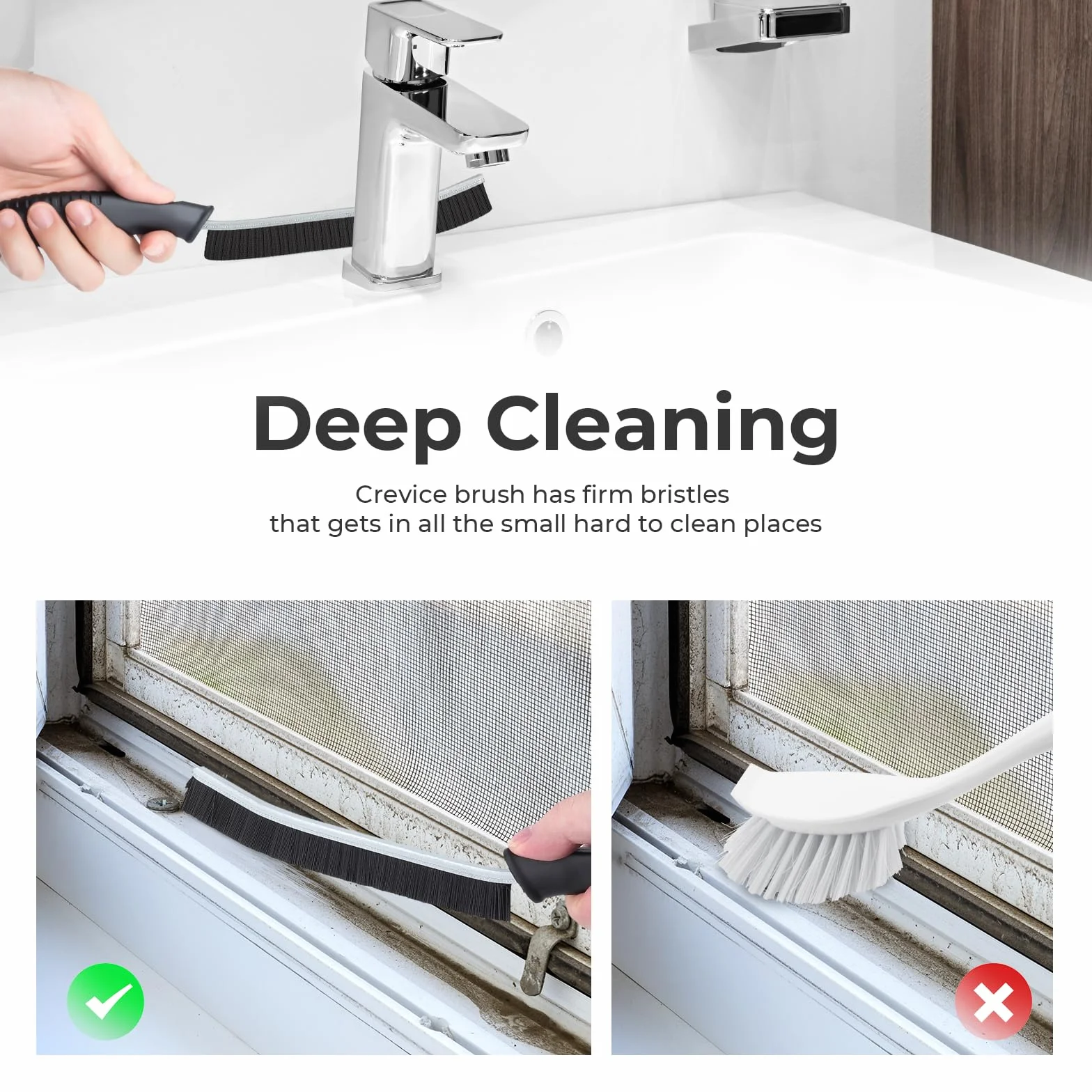 TQRR Brosse à Joints, Brosse de Nettoyage à Poils durs, Brosse de Nettoyage de Salle de Bain, Brosse Joint Carrelage, Outil de Nettoyage pour la Cuisine, Les Toilettes, Fenêtre (6, Noir)