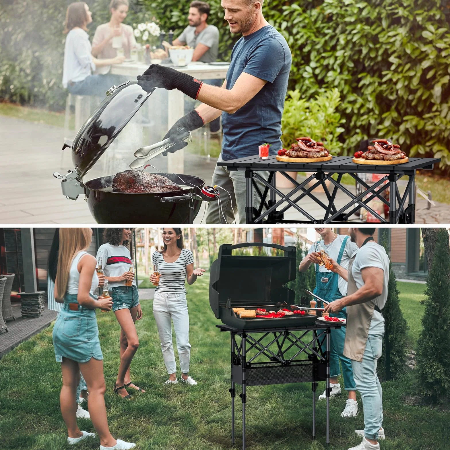 GARLLEN Table de Camping Pliante Portable Deux Réglages de Hauteur Imperméable 3-4 Personnes