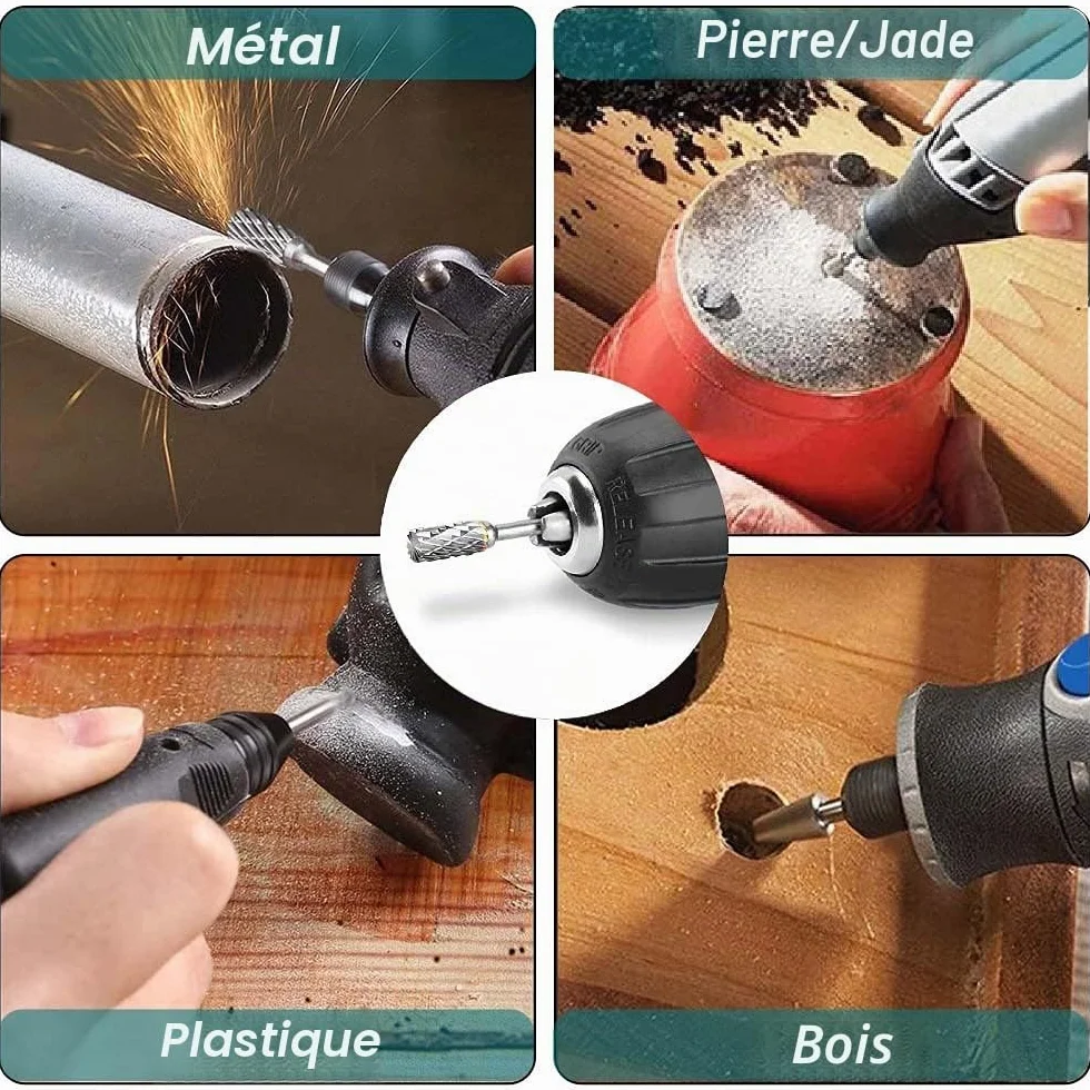 Jeu de Fraises Rotatives Acier Carbure de Tungstène Double Tranchant pour Outil rotatif, 10 stuks 1/8 inch schacht past roterende tool voor houtbewerking snijwerk, metalen polijsten, graveren, boren