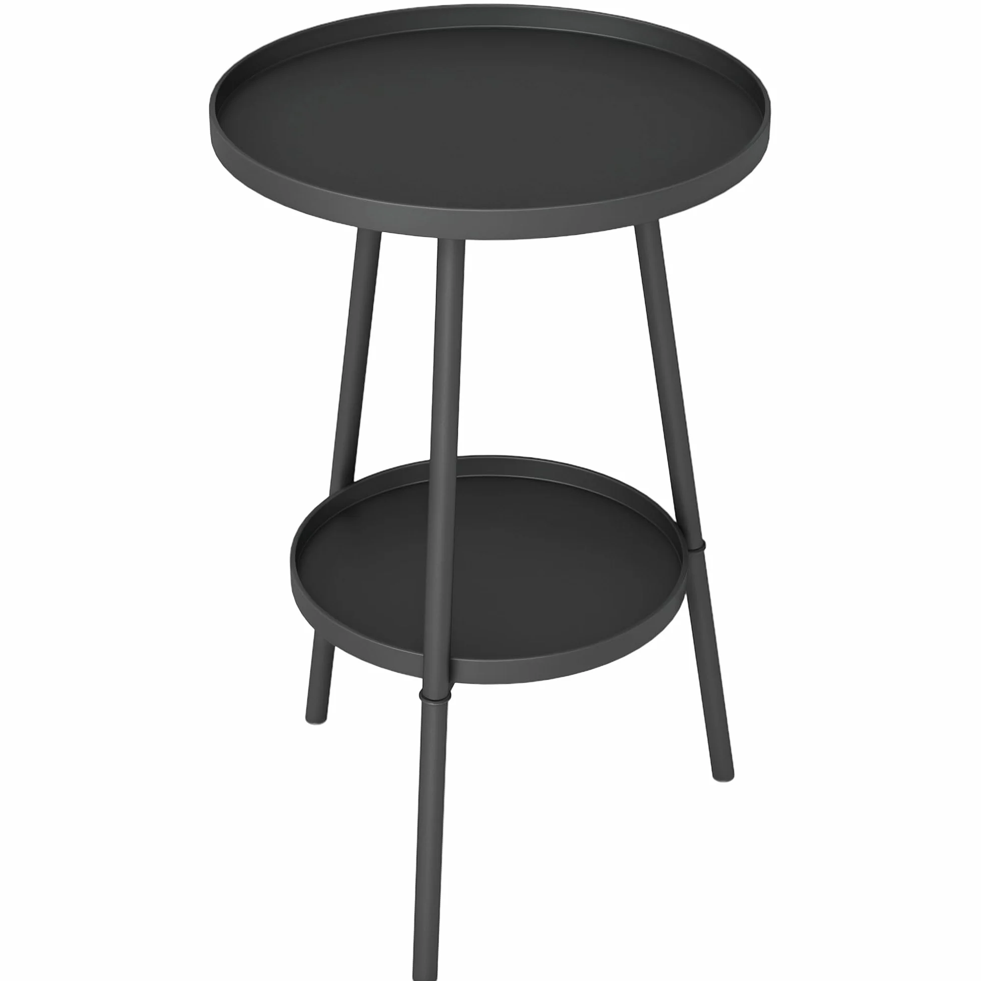 Outsunny Petite Table d'appoint Ronde 2 Niveaux Table de Jardin Métal Noir